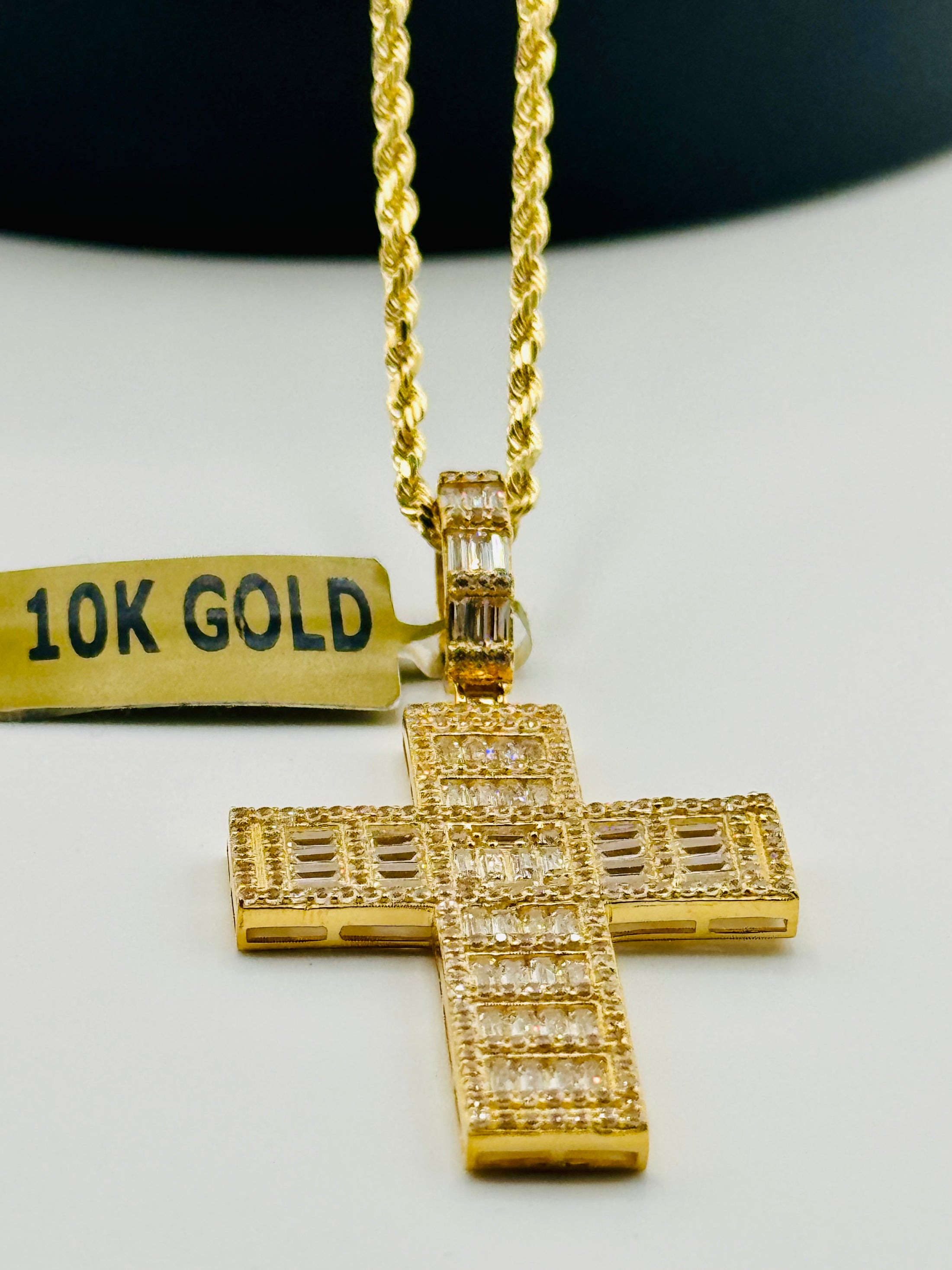 10k solid gold VVS Swarovski crystal cross pendant