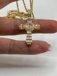 Load image into Gallery viewer, 10k solid gold cross pendant, Genuine Swarovski Crystals, Best gift unisex, Free Appraisal
