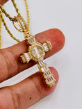 Cargar la imagen en la vista de la galería, 10k solid gold cross pendant, Genuine Swarovski Crystals, Best gift unisex, Free Appraisal
