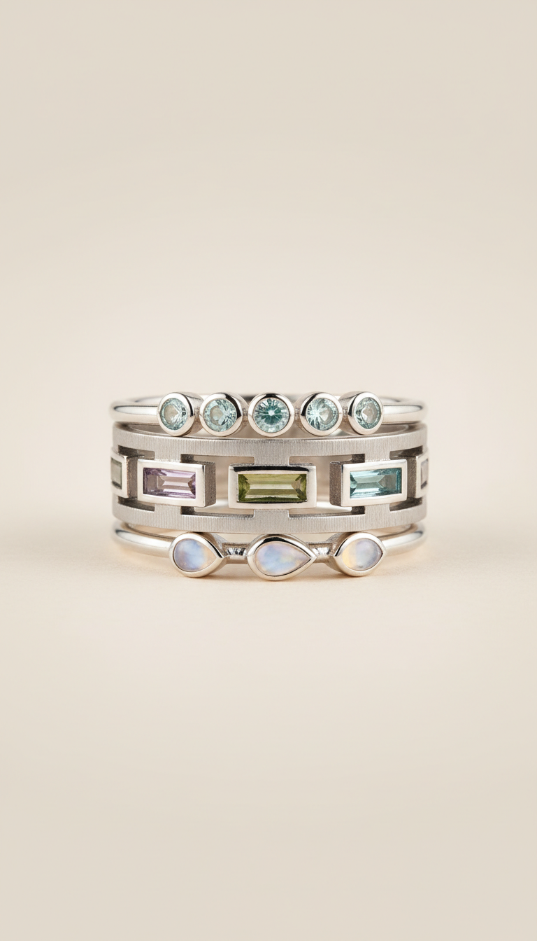 Sterling Mist Stacking Rings Set
