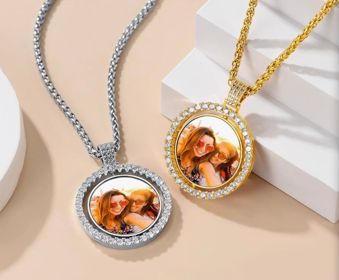 Double Sized Spinning picture pendant, Memory Charm, keepsake jewelry,