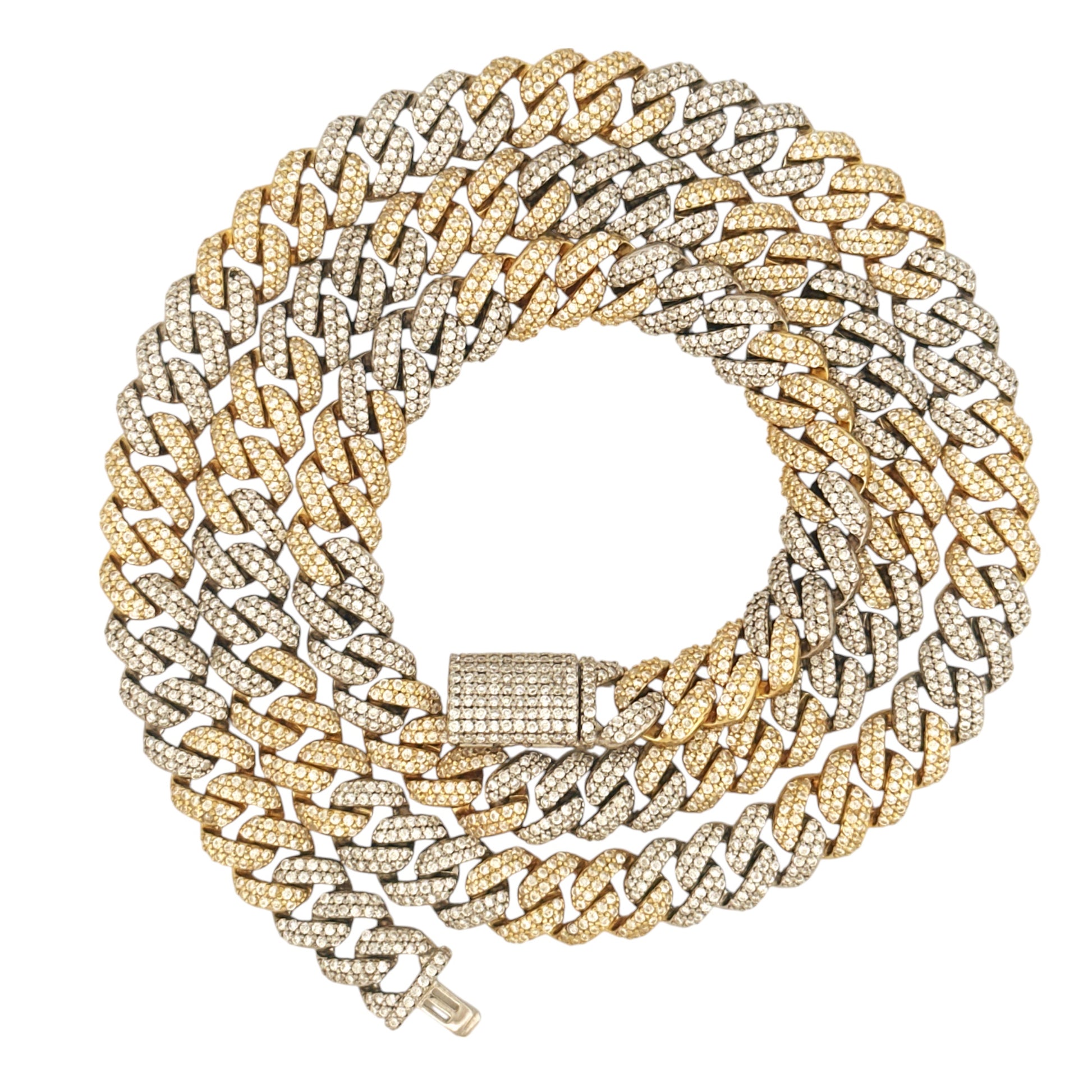 Two-Tone Cuban Link Chain | VVS Moissanite Diamonds | GRA Certified | 925 Silver with 10K Gold Vermeil | Gift-Ready | Passes Diamond Tester