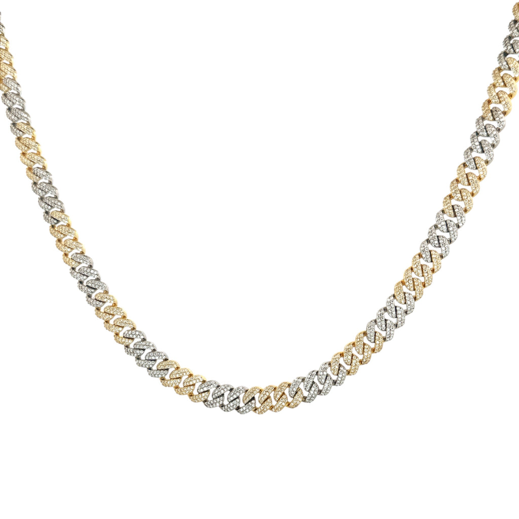Two-Tone Cuban Link Chain | VVS Moissanite Diamonds | GRA Certified | 925 Silver with 10K Gold Vermeil | Gift-Ready | Passes Diamond Tester
