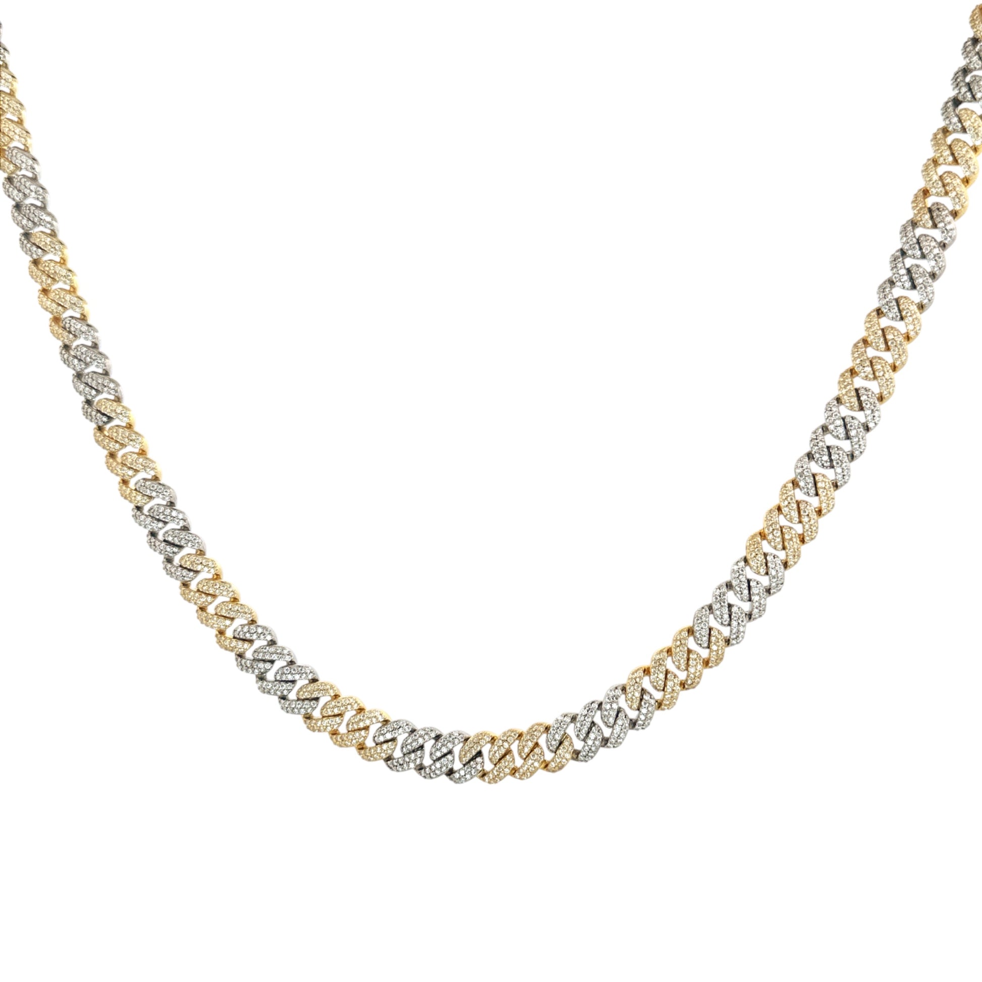 Two-Tone Cuban Link Chain | VVS Moissanite Diamonds | GRA Certified | 925 Silver with 10K Gold Vermeil | Gift-Ready | Passes Diamond Tester