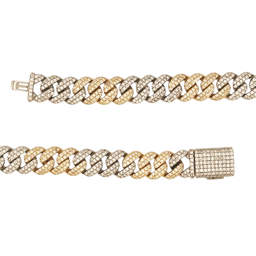 Two-Tone Cuban Link Chain | VVS Moissanite Diamonds | GRA Certified | 925 Silver with 10K Gold Vermeil | Gift-Ready | Passes Diamond Tester