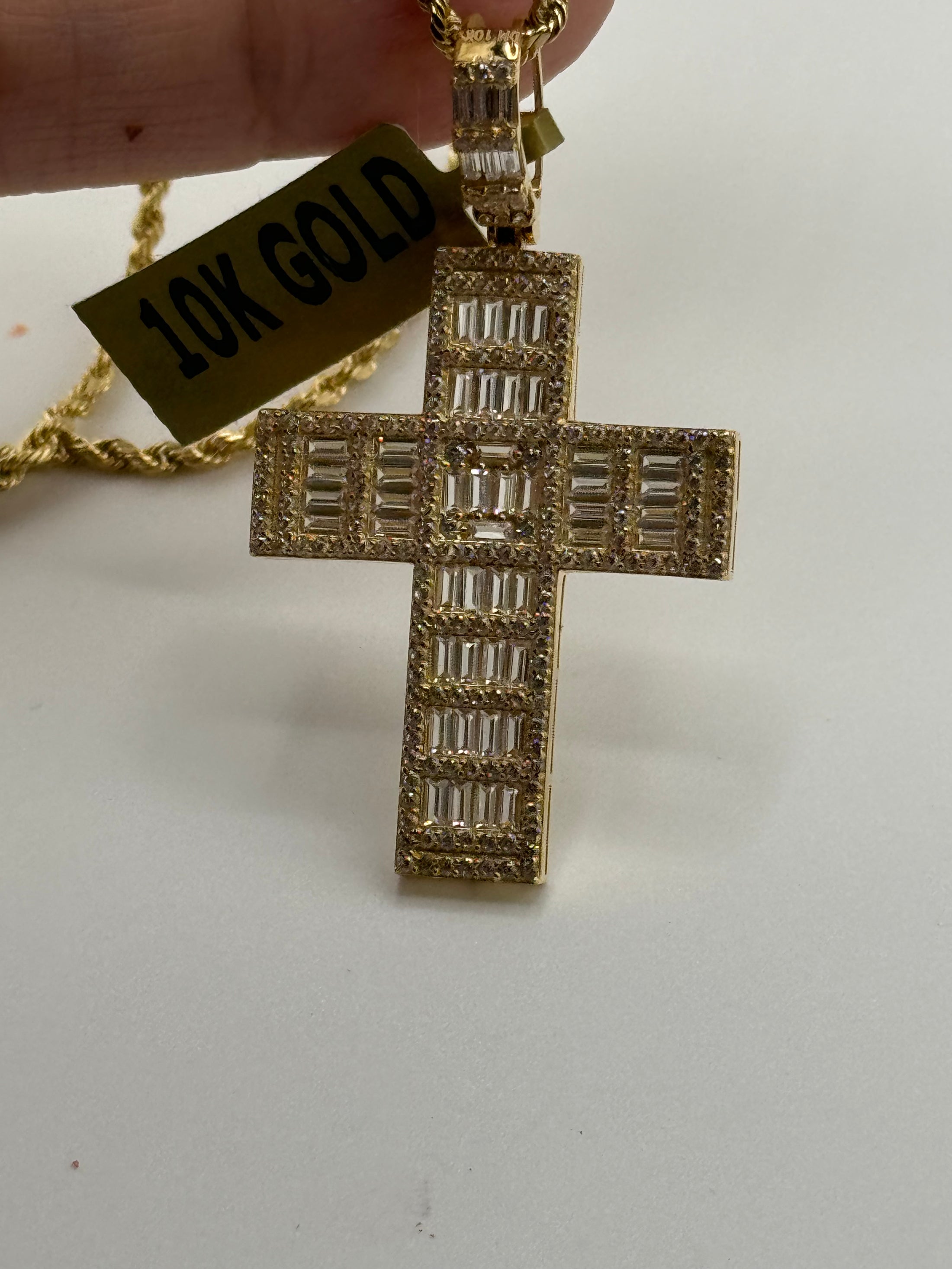 10k solid gold VVS Swarovski crystal cross pendant