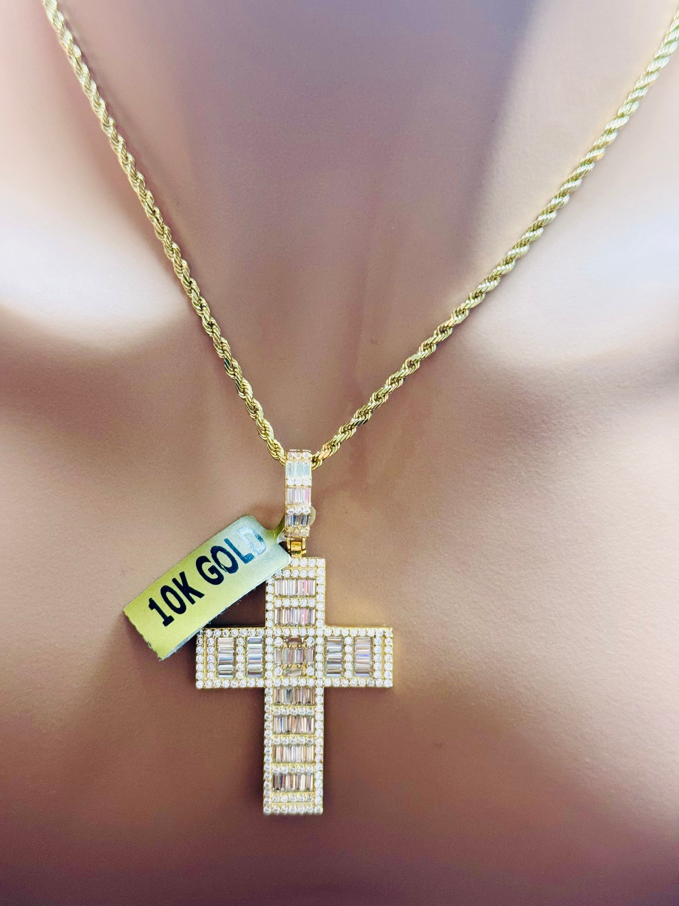 10k solid gold VVS Swarovski crystal cross pendant