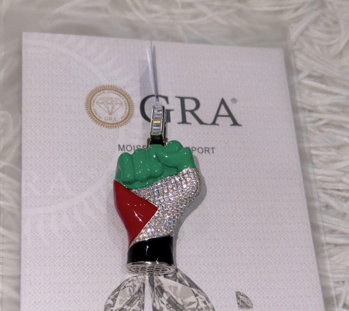 Custom made Palestine moissanite diamond pendant 3 cttw 925