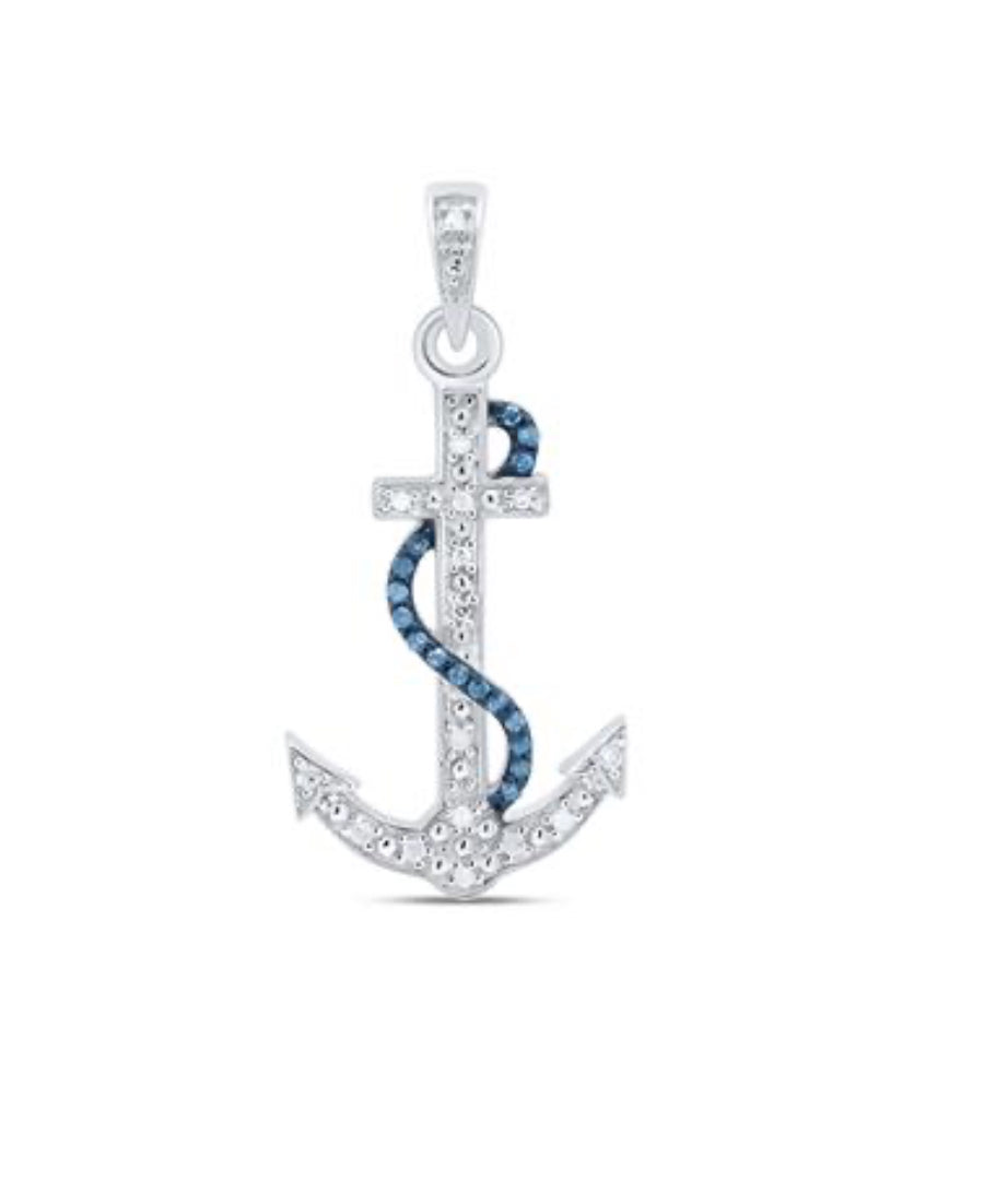 Real diamond custom made anchor cross pendant w/ rare blue natural diamonds, best gift, unisex