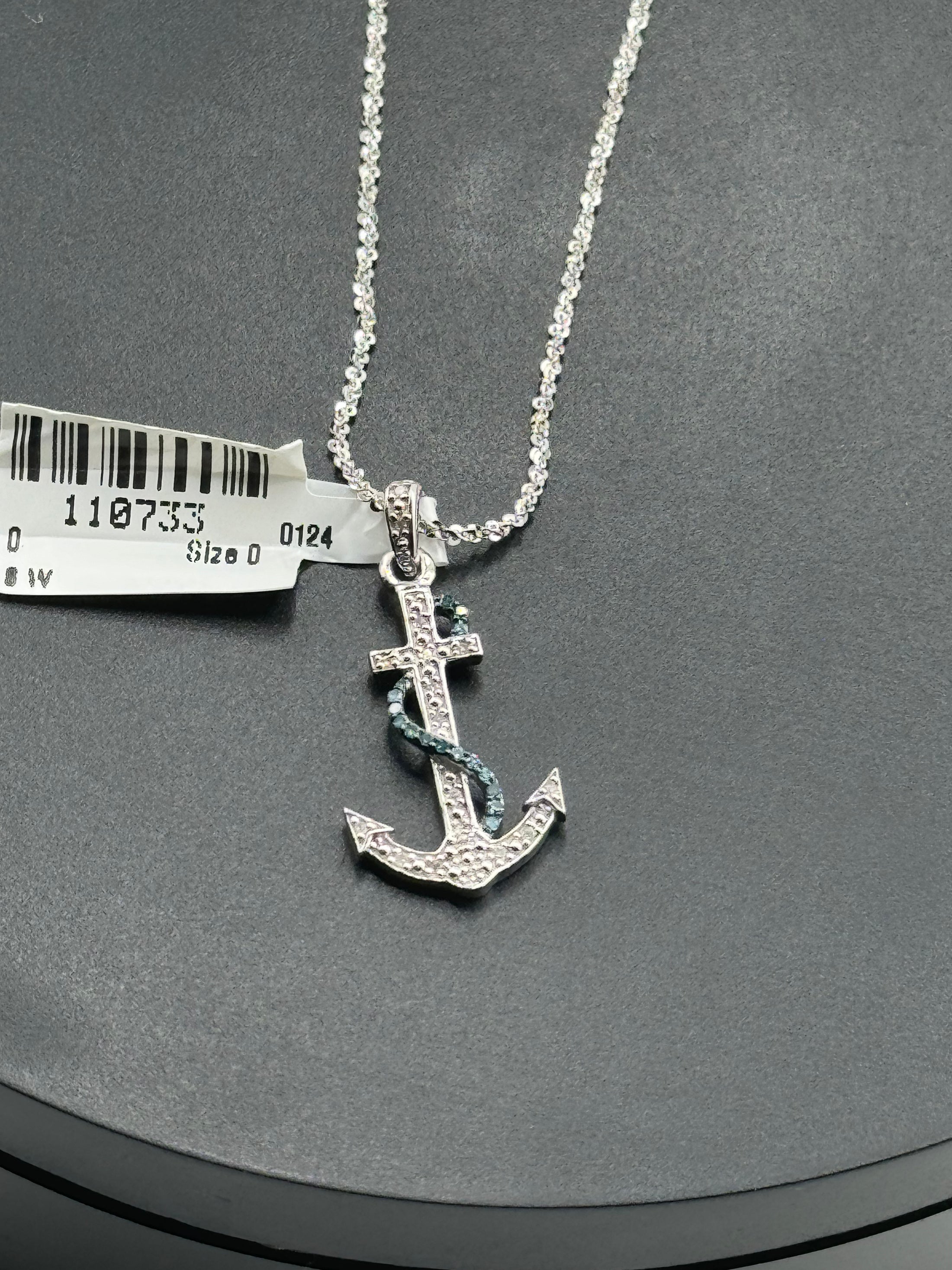 Real diamond custom made anchor cross pendant w/ rare blue natural diamonds, best gift, unisex