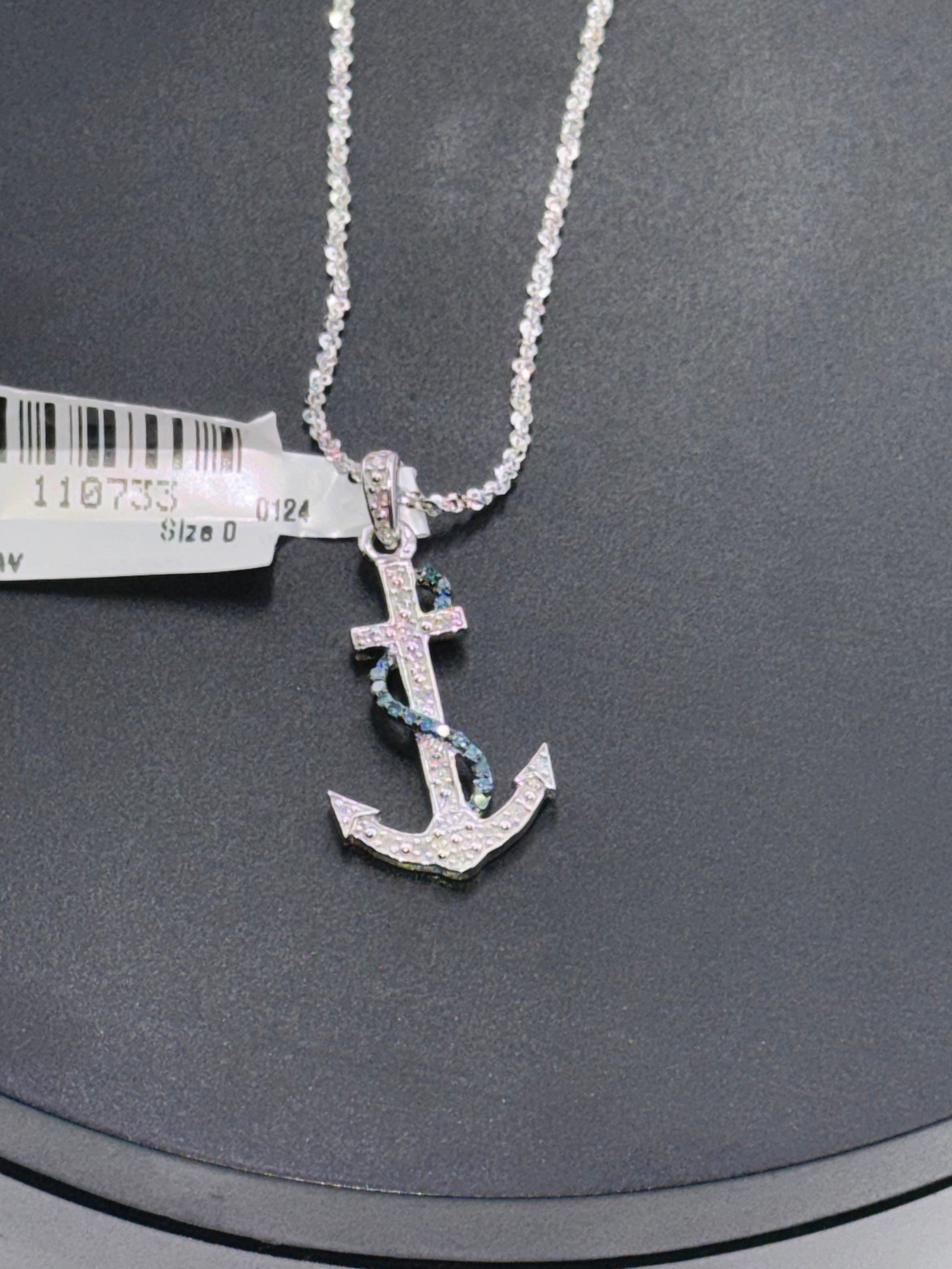 Real diamond custom made anchor cross pendant w/ rare blue natural diamonds, best gift, unisex