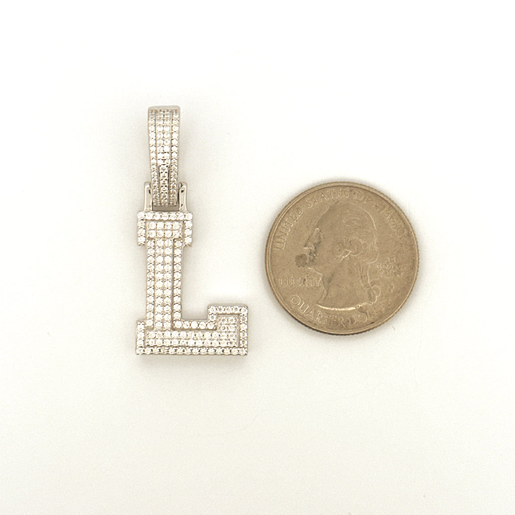 L Initial Diamond Pendant for Him/Her, VVS Moissanite Diamond Pendant,  L letter Initial Charm