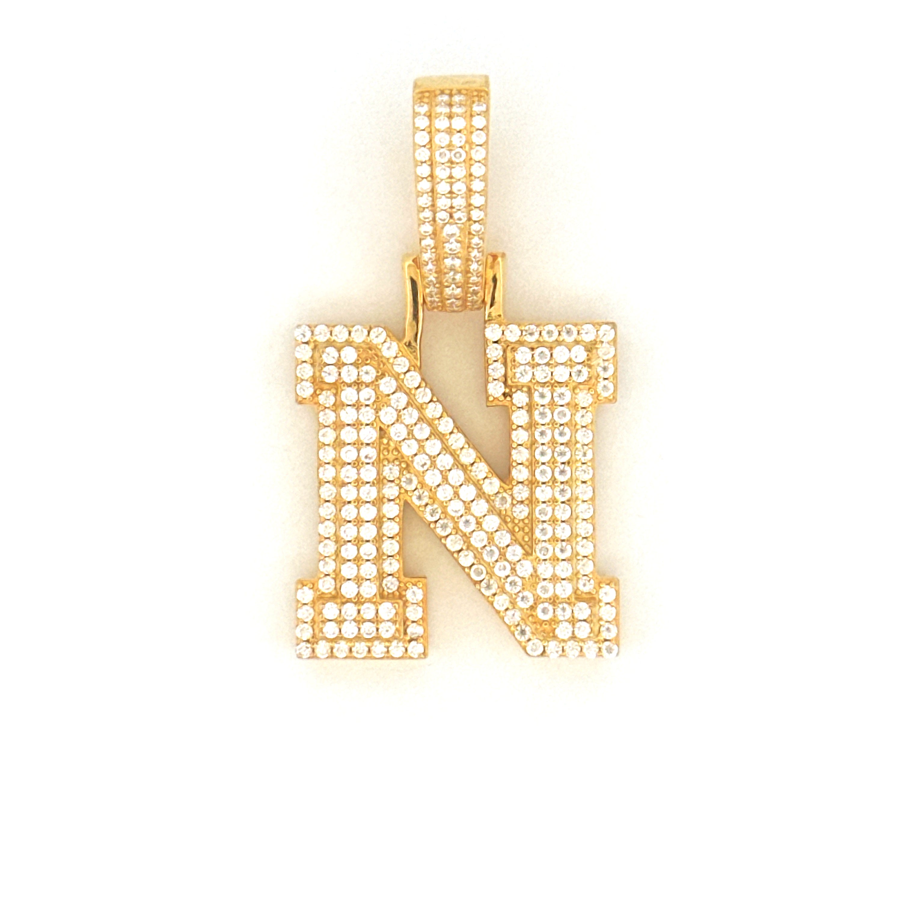 N Initial Diamond Pendant, Unisex N Letter Charm, VVS Moissanite Diamond, 100% Passes Diamond Tester