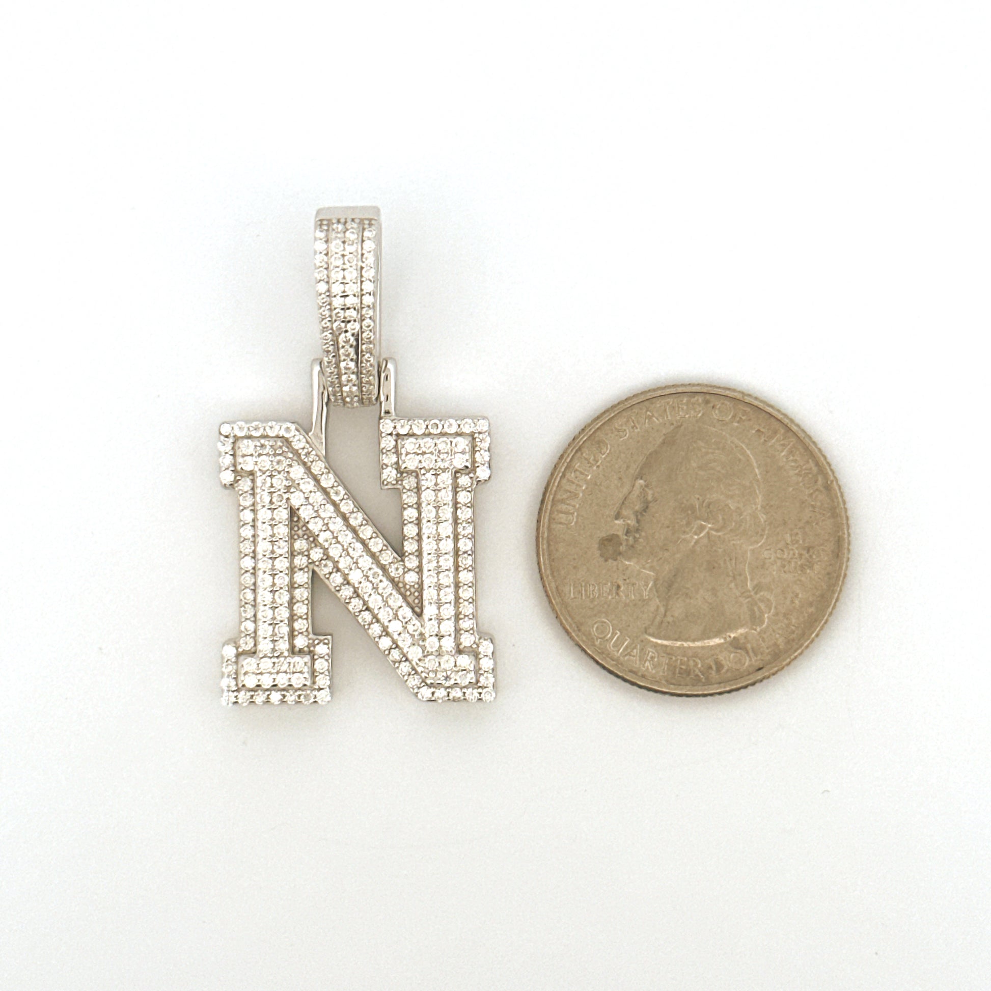N Initial Diamond Pendant, Unisex N Letter Charm, VVS Moissanite Diamond, 100% Passes Diamond Tester