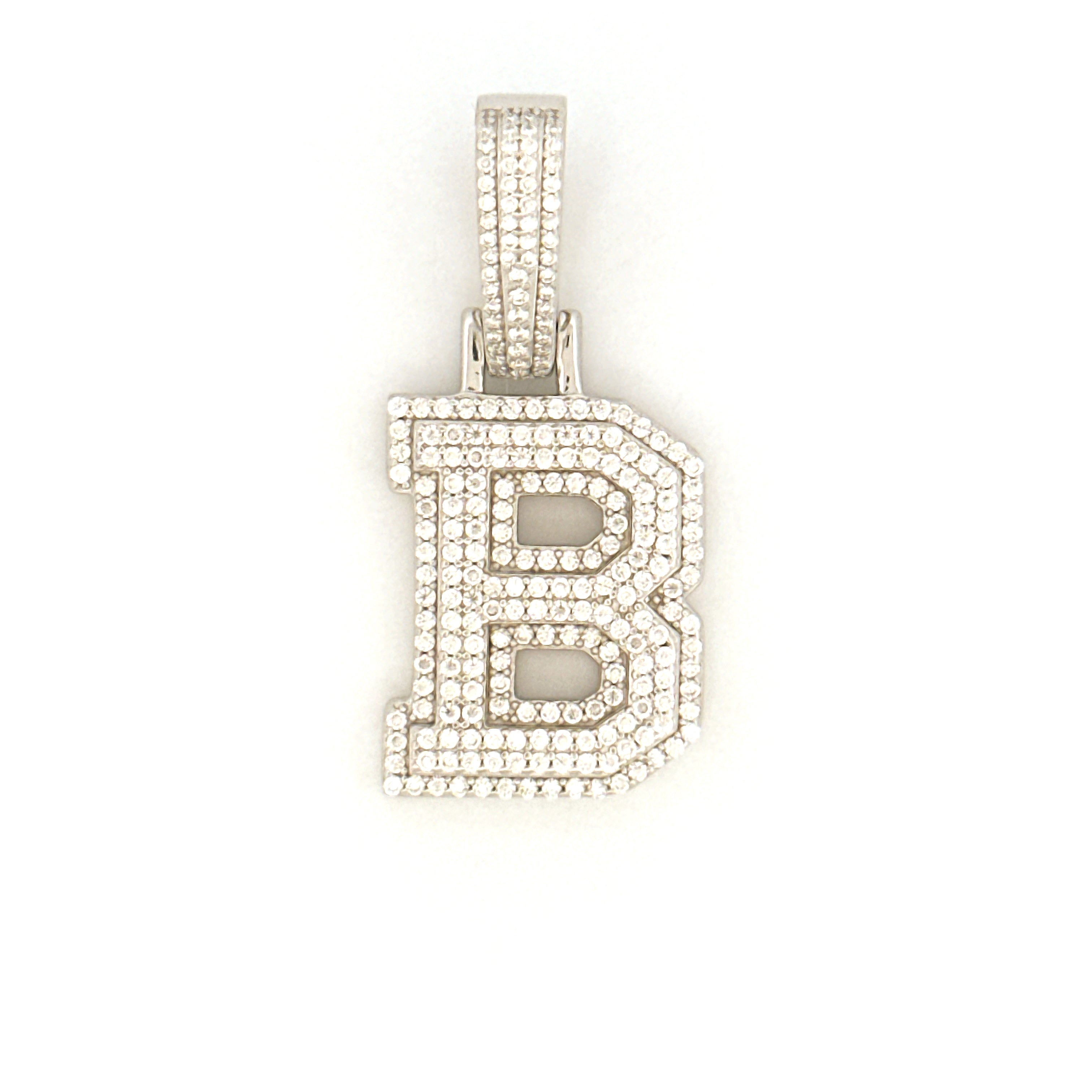 B Letter Initial Diamond Pendant for Him/Her, Moissanite Diamond VVS B Initial Charm, Free Appraisal, Gift for Men/Women