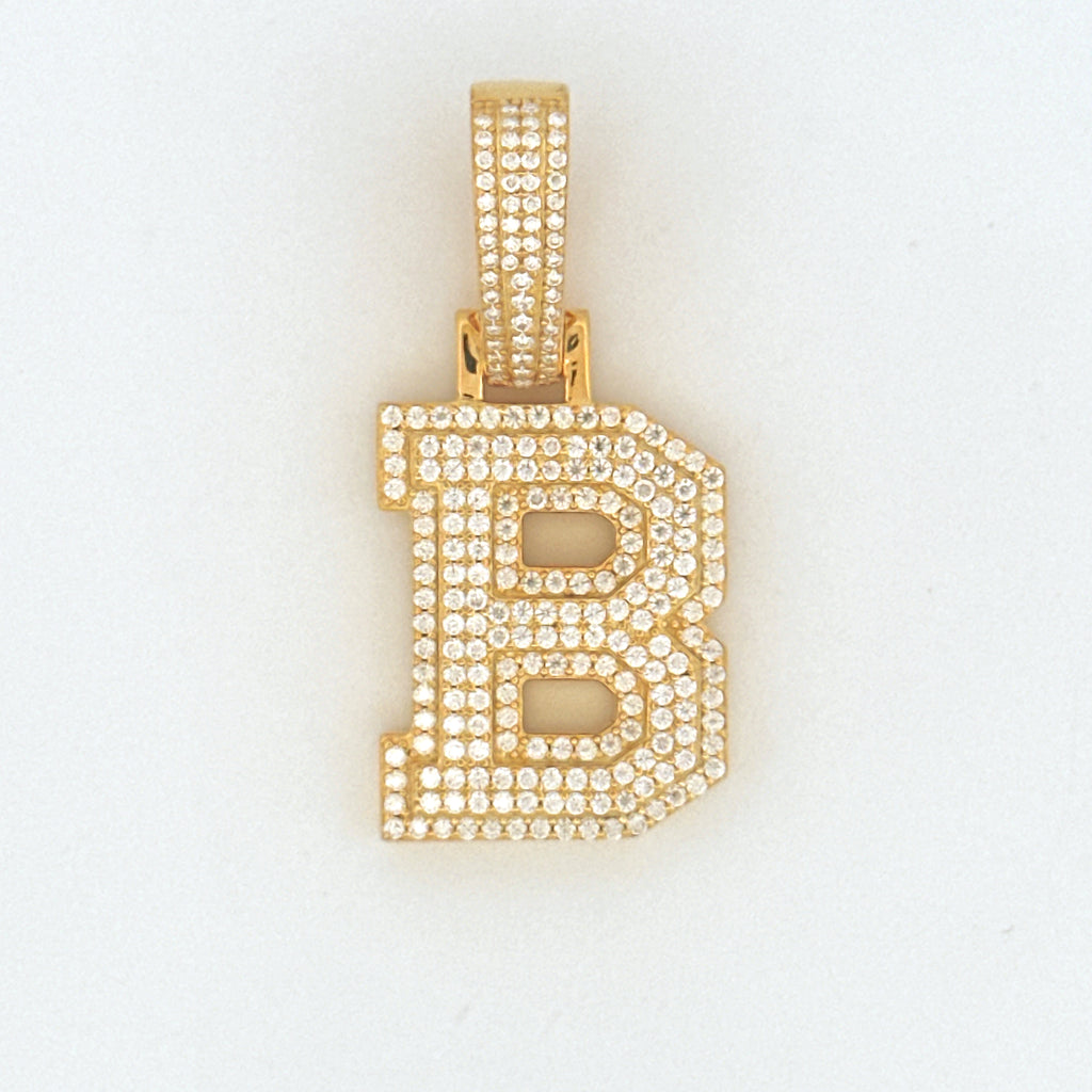 B Letter Initial Diamond Pendant for Him/Her, Moissanite Diamond VVS B Initial Charm, Free Appraisal, Gift for Men/Women
