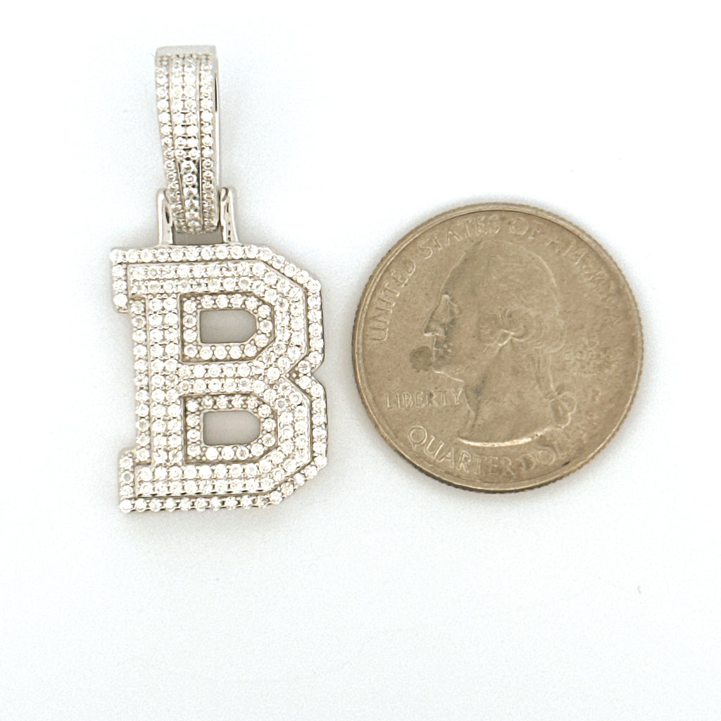 B Letter Initial Diamond Pendant for Him/Her, Moissanite Diamond VVS B Initial Charm, Free Appraisal, Gift for Men/Women