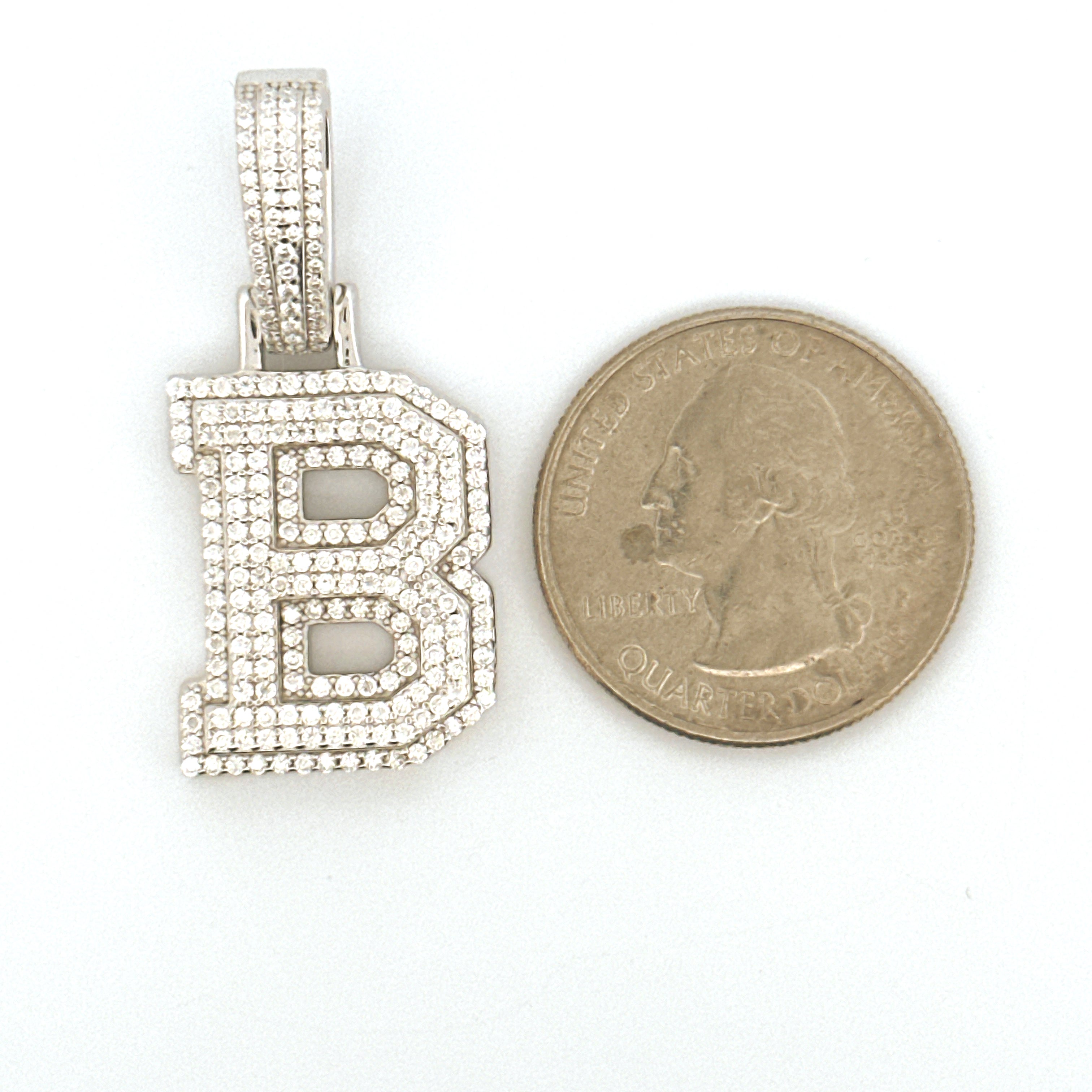 B Letter Initial Diamond Pendant for Him/Her, Moissanite Diamond VVS B Initial Charm, Free Appraisal, Gift for Men/Women