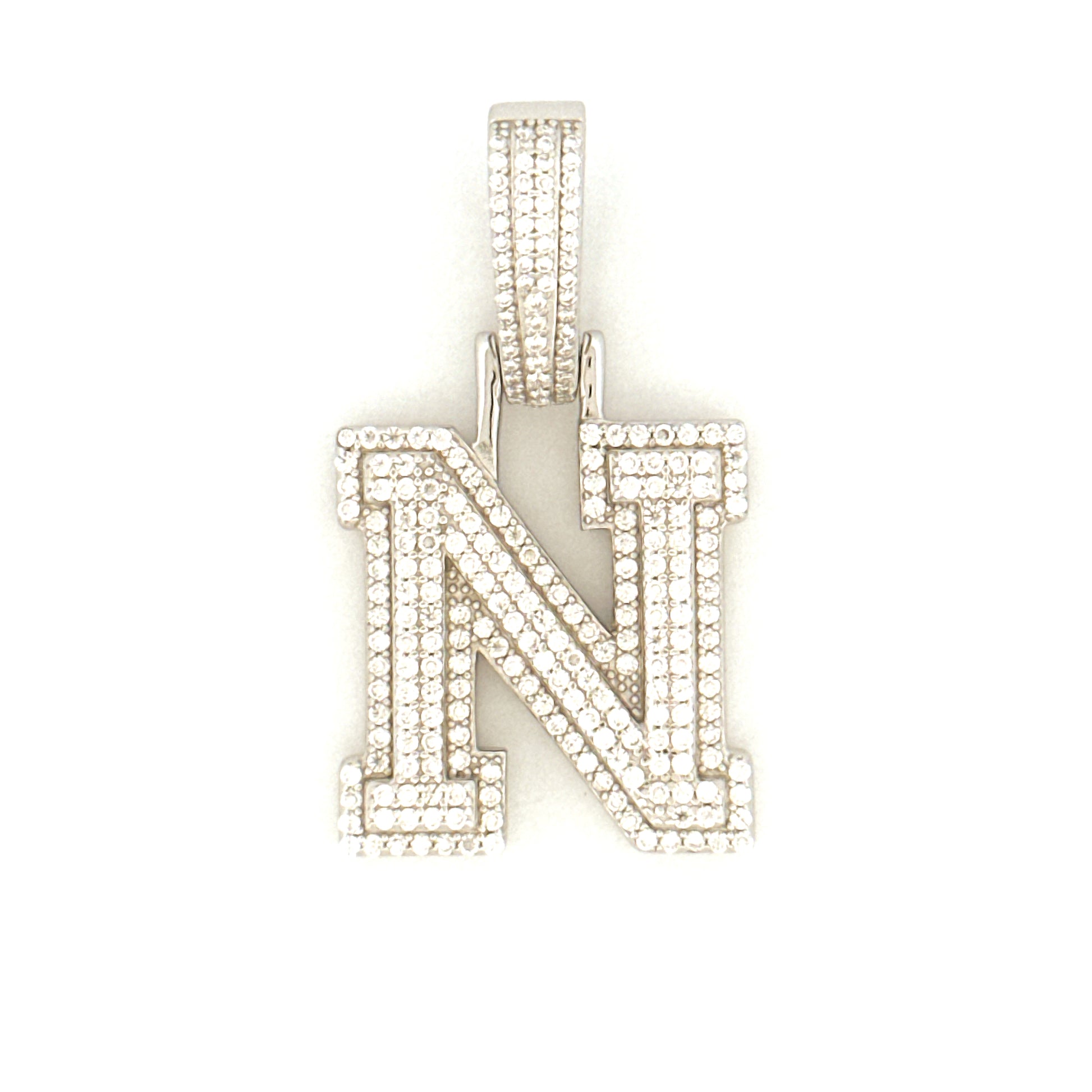 N Initial Diamond Pendant, Unisex N Letter Charm, VVS Moissanite Diamond, 100% Passes Diamond Tester