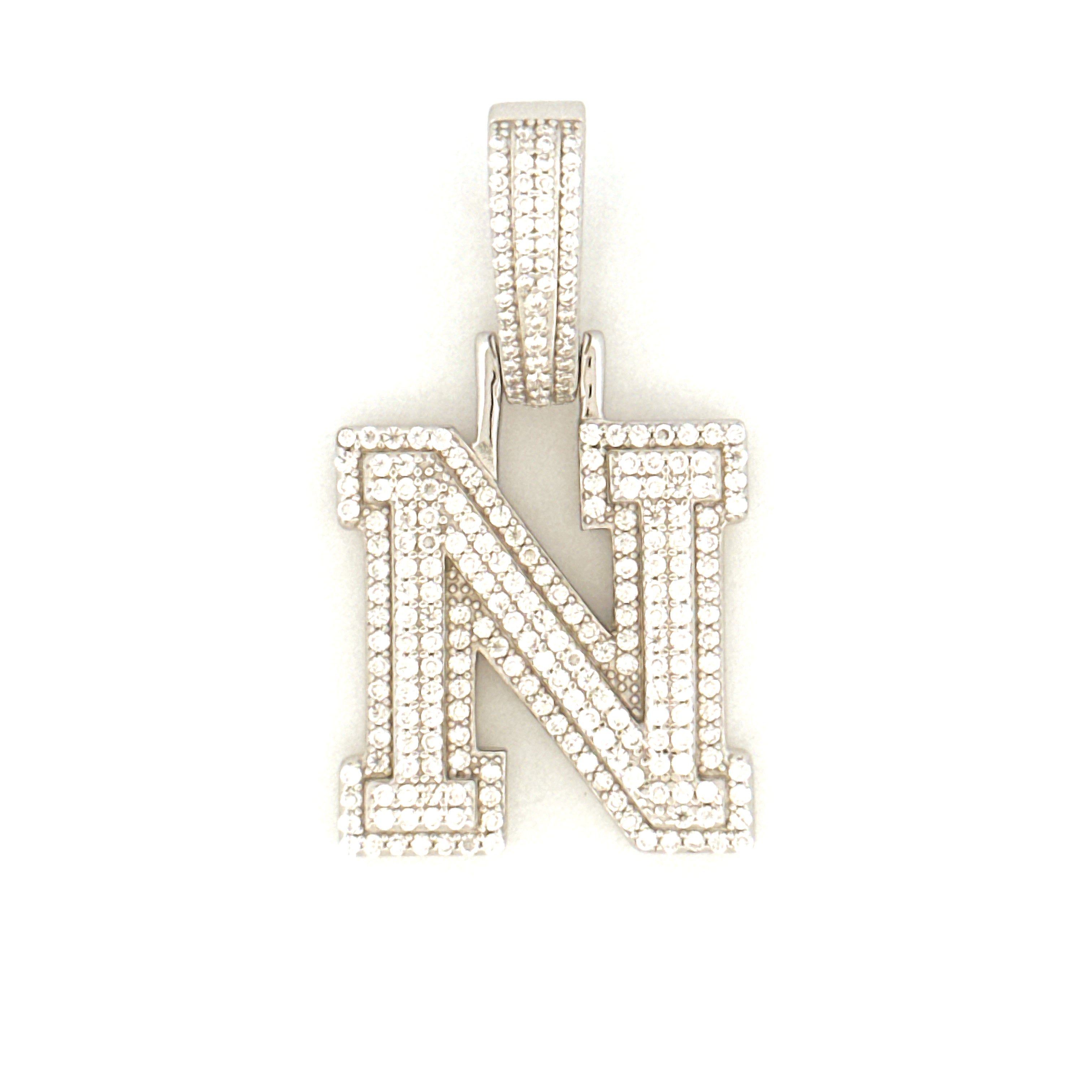 N Initial Diamond Pendant, Unisex N Letter Charm, VVS Moissanite Diamond, 100% Passes Diamond Tester