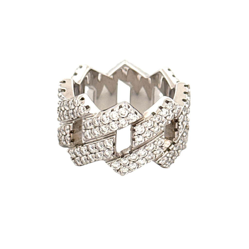 Men’s Cuban Band Ring – 2 Cttw VVS Moissanite Diamond, GRA Certified, 925 White Gold Vermeil, Custom Size Available
