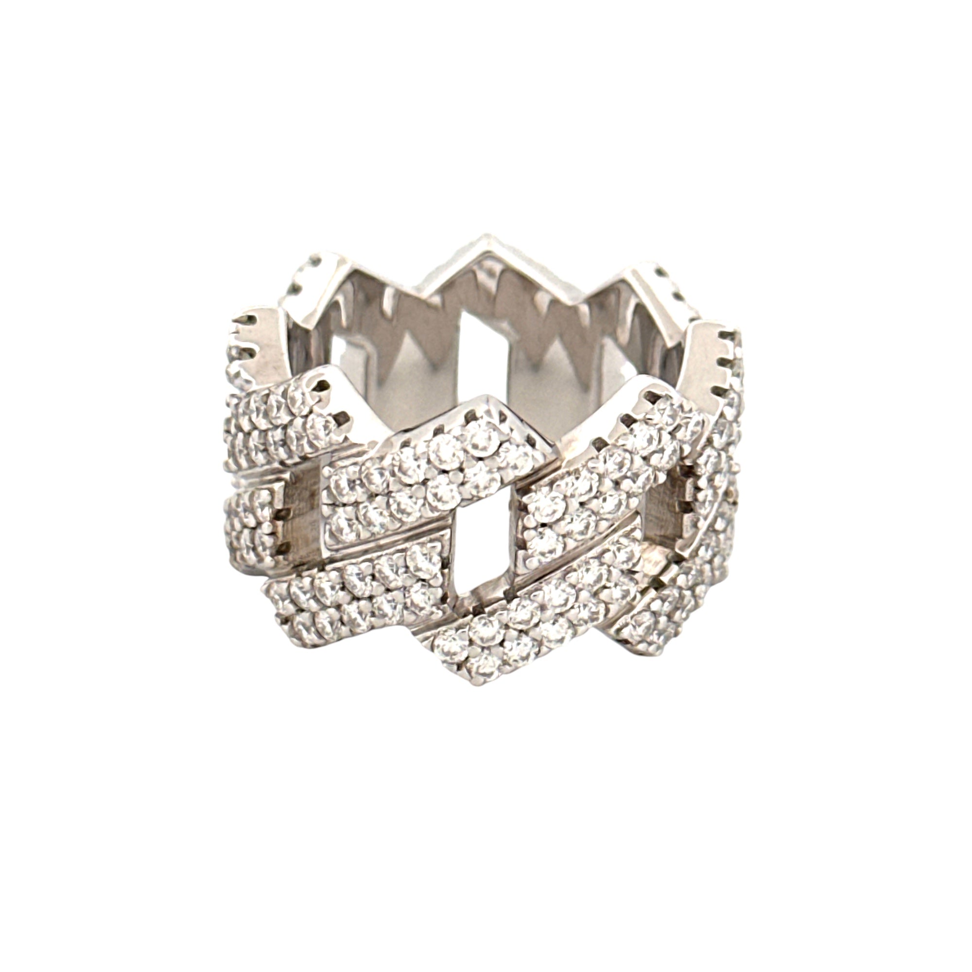 Men’s Cuban Band Ring – 2 Cttw VVS Moissanite Diamond, GRA Certified, 925 White Gold Vermeil, Custom Size Available