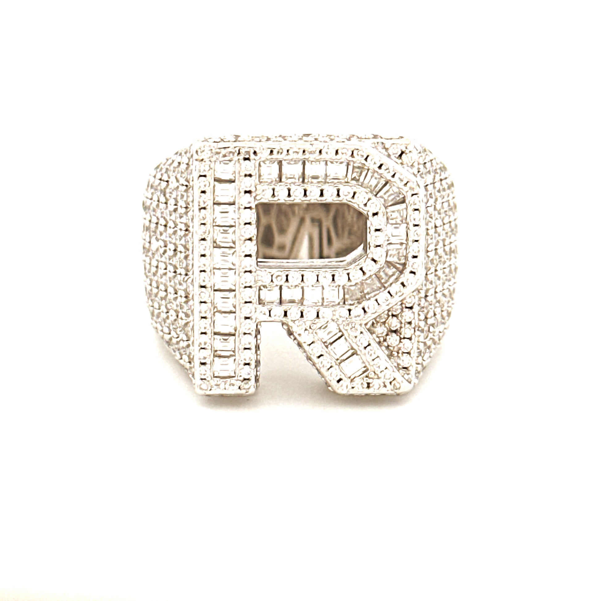 R Initial Diamond Ring for Men, VVS GRA Certified Moissanite Diamond, Statement Ring for Men