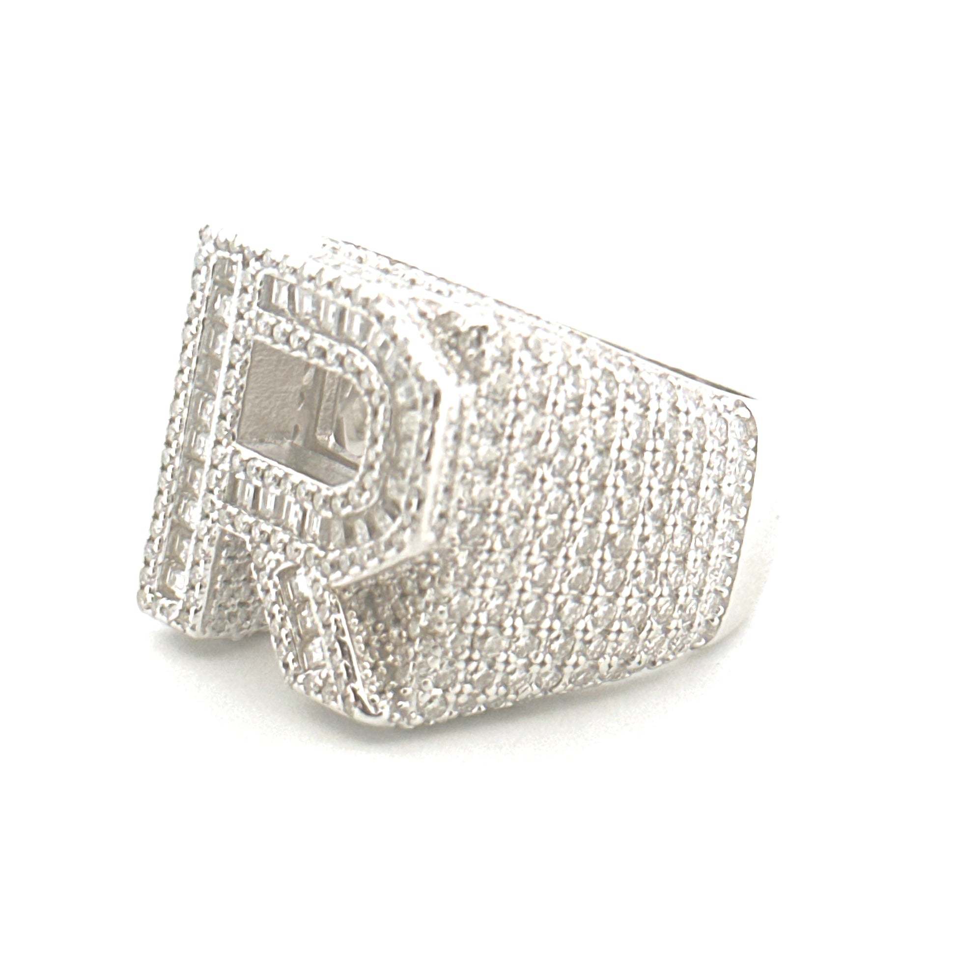 R Initial Diamond Ring for Men, VVS GRA Certified Moissanite Diamond, Statement Ring for Men