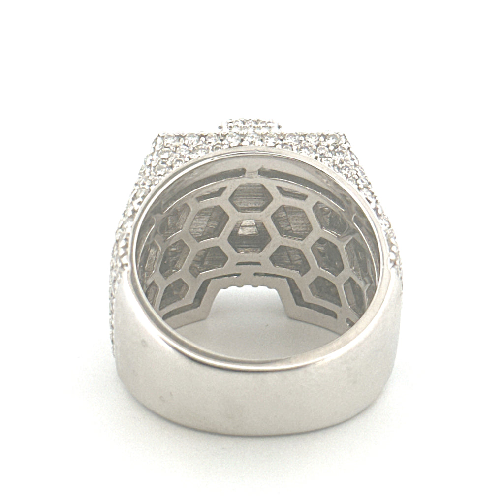 A Initial Men’s Diamond Band Ring, Statement Edition VVS Moissanite Diamond, A Letter Diamond Ring