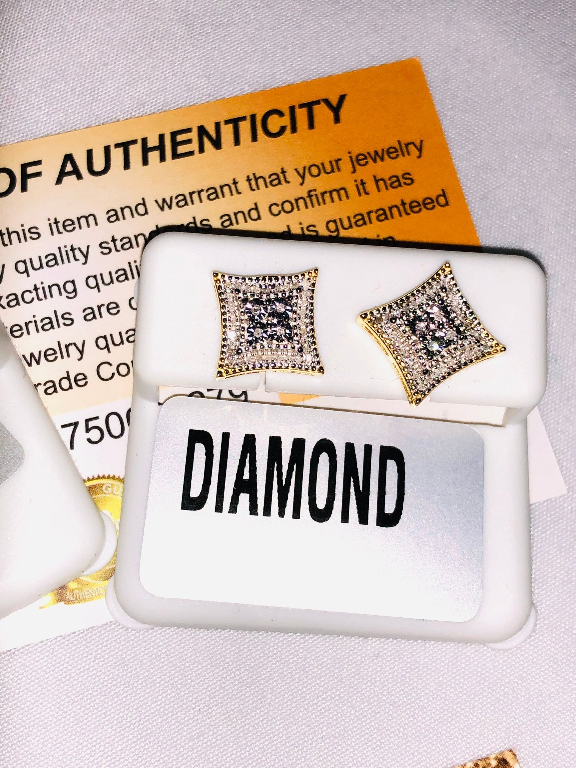 10k yellow gold vermeil beautiful custom designed real diamond earrings, Not CZ not lab made, 100% natural genuine diamond earrings, unisex,