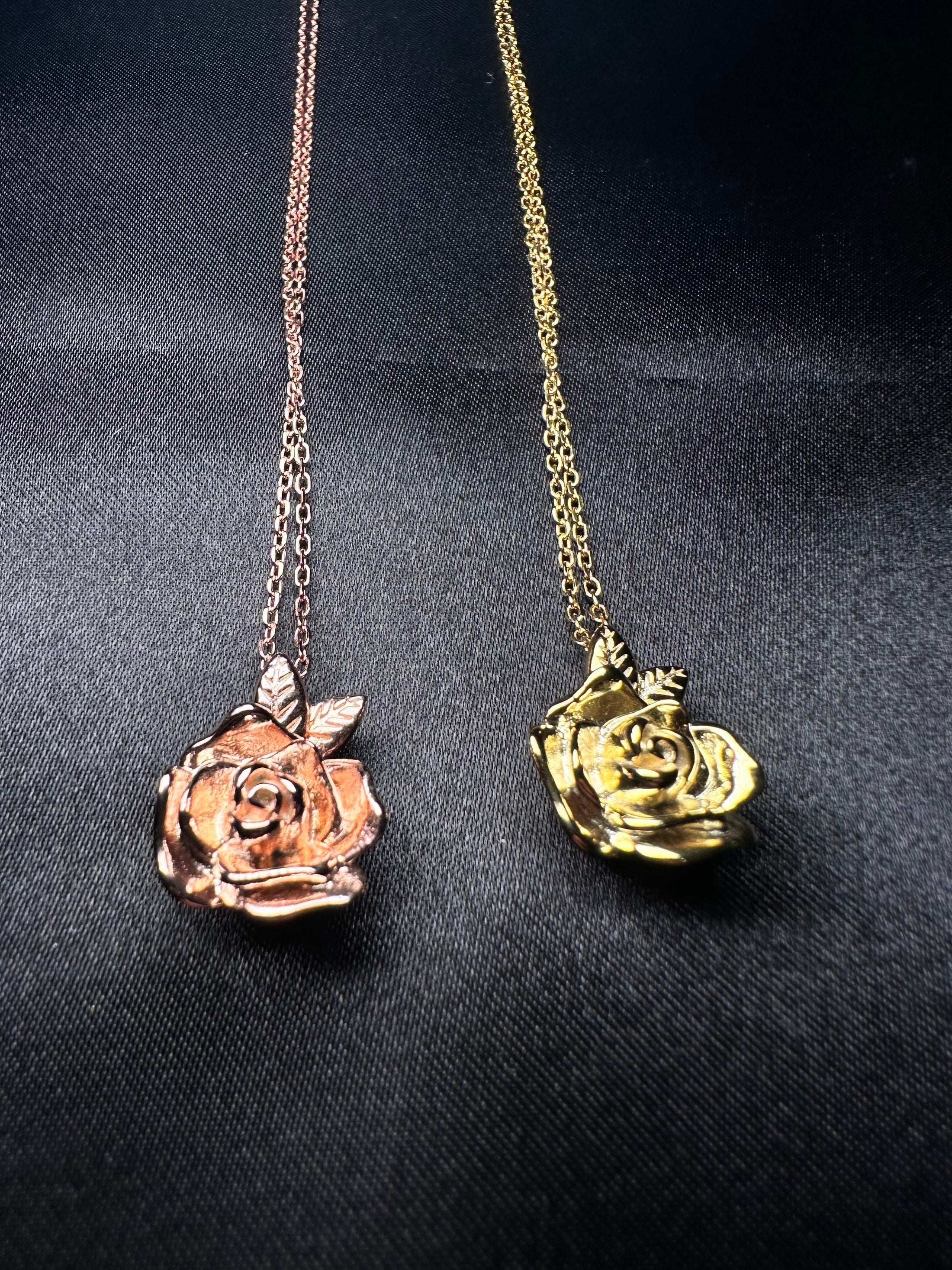 Flower Cremation Urn for Women | 10K Real Gold Chain w/925 Gold Vermeil Urn Pendant for Human or Pet Ashes | Rose Flower Urn Necklace Gift