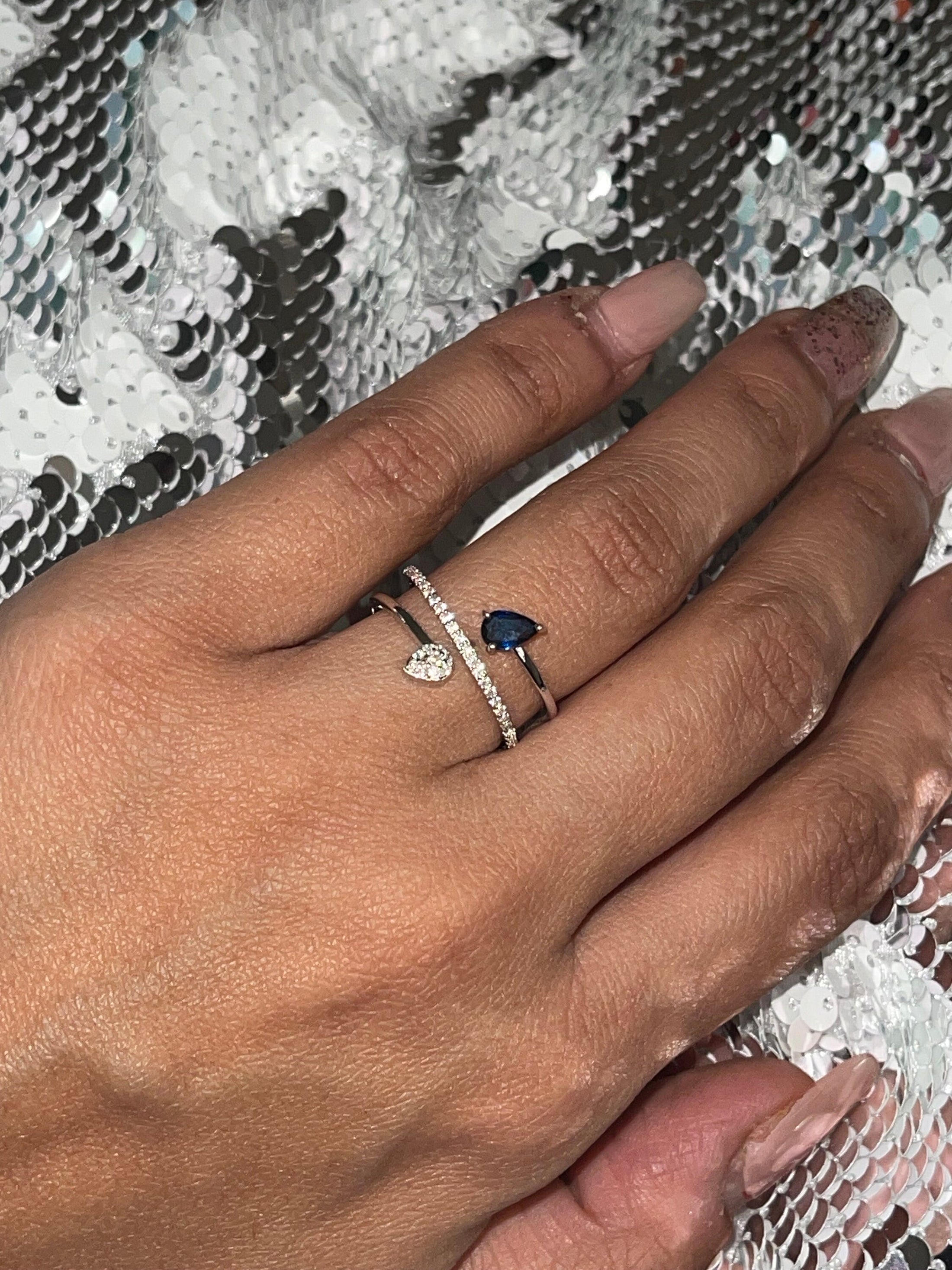 Custom-Made Spiral Sapphire Swarovski Crystal Ring - Unique White Gold Vermeil - Christmas Gift - Birthday - Anniversary - Wedding - Promise