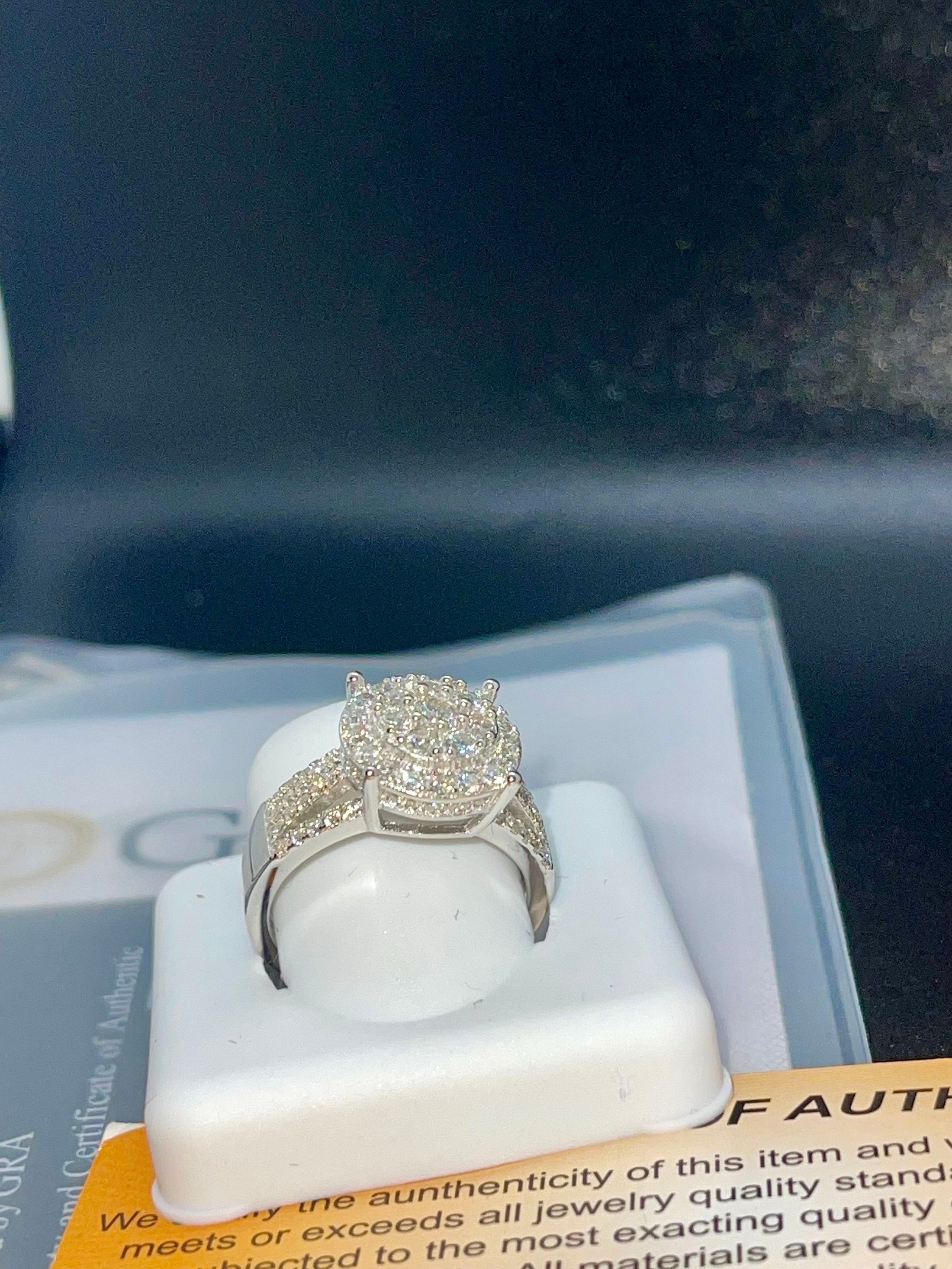 VVS Engagement ring, 14k White Gold vermeil, GRA certified VVS moissanite diamond bridal ring, 100% passes diamond tester Stunning ring gift