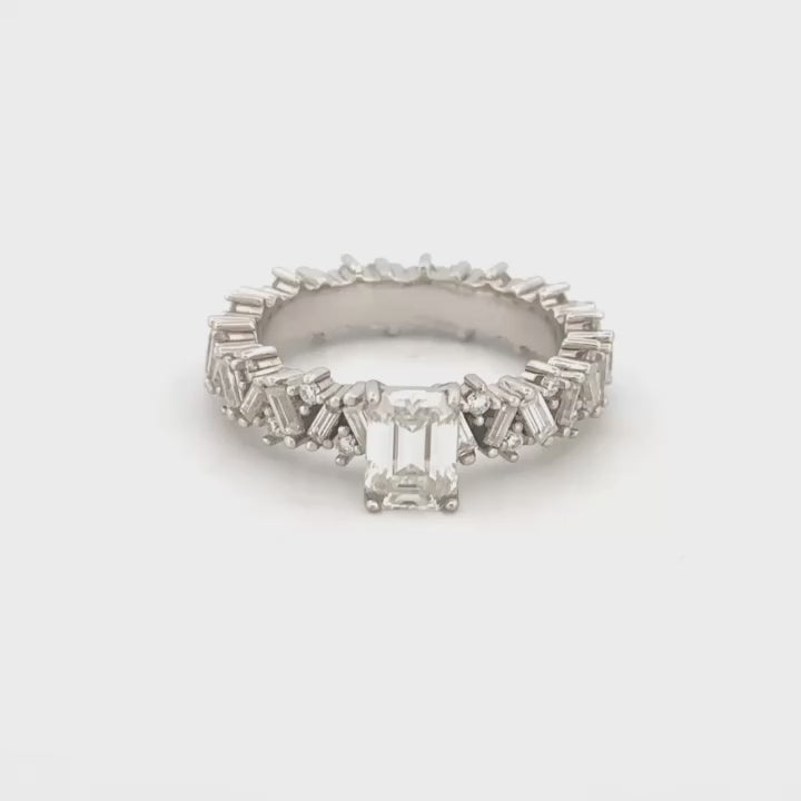 4 Cttw Halo Princess Cut Baguette Diamond Solitaire Wedding Engagement Ring for Her, Custom Made Bridal Ring, Promise Ring, Gift for Her