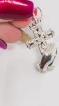 Load and play video in Gallery viewer, Custom made Genuine natural diamond prayer Hand cross pendant charm so perfect and beautiful best gift birthday anniversary religious wow!
