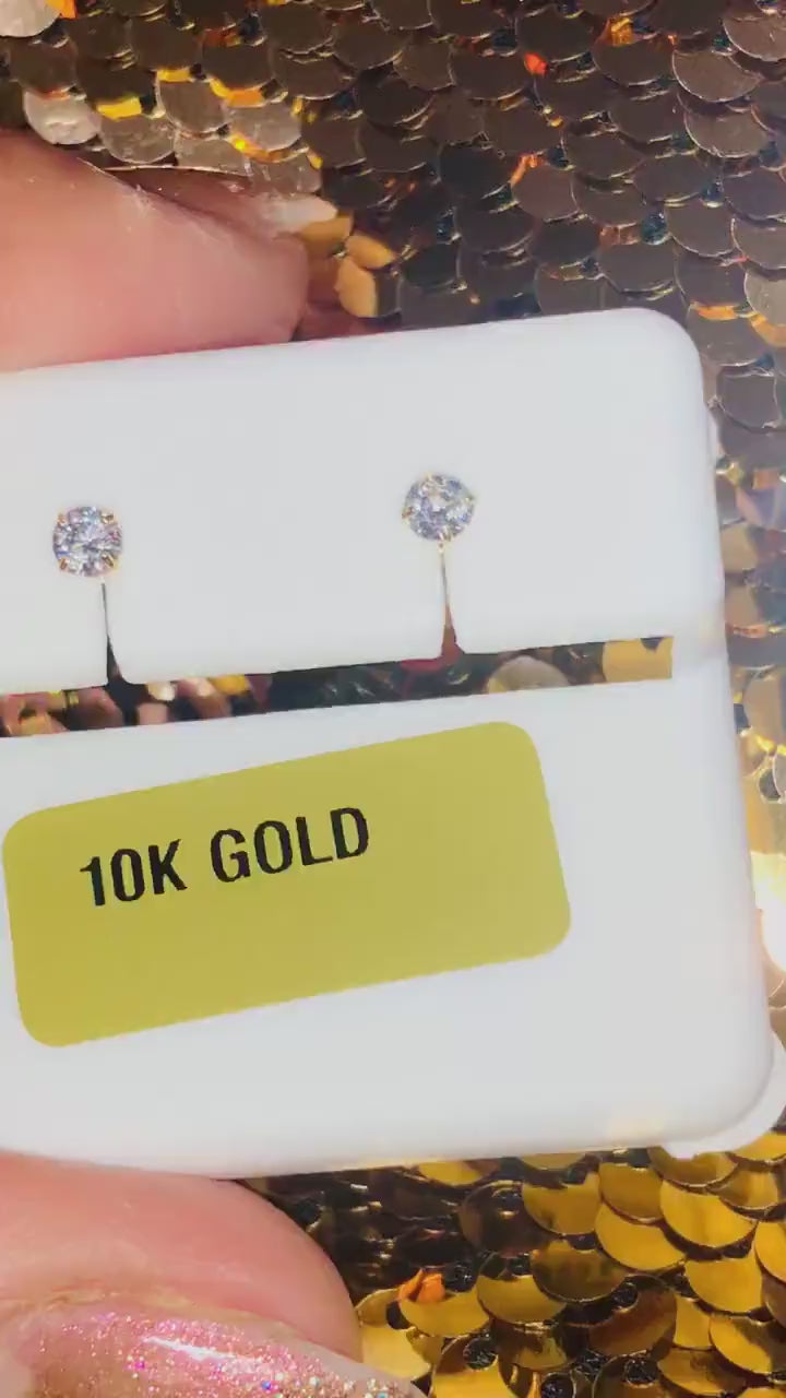 10k solid gold earrings, real gold,screw back studs for men, women, 3mm solid gold solitaire VVS Swarovski Studs, Baby, Girls, Gift for kids