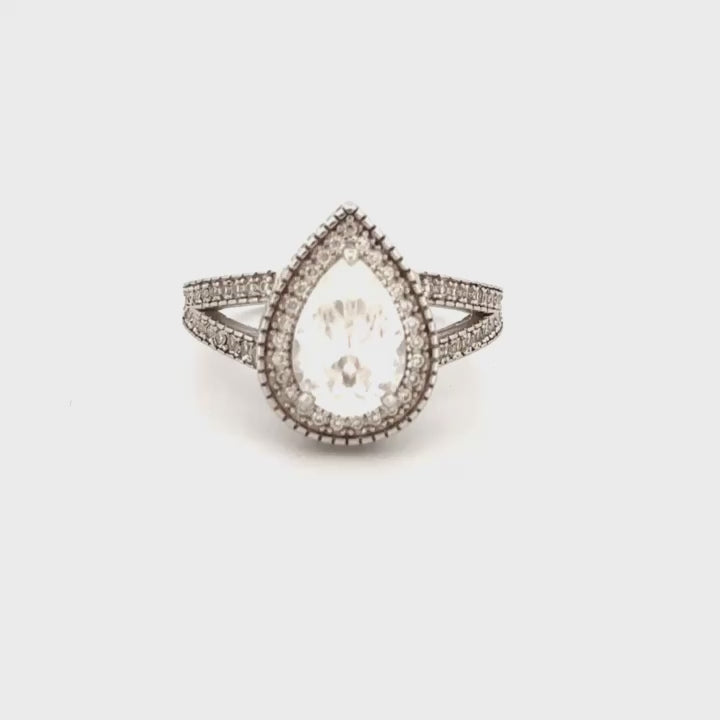 3 Carat VVS Moissanite Statement Teardrop Solitaire Ring – GRA Certified, White Gold Vermeil, Custom Made Showstopper Ring
