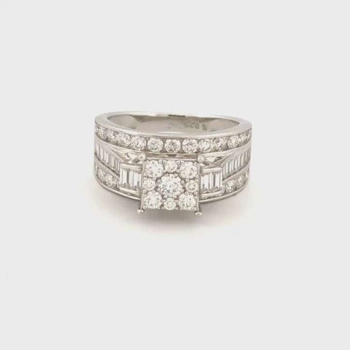 2.5 Carat VVS Moissanite Princess Cut Multi-Layer Ring for Women – White Gold Vermeil, GRA Certified