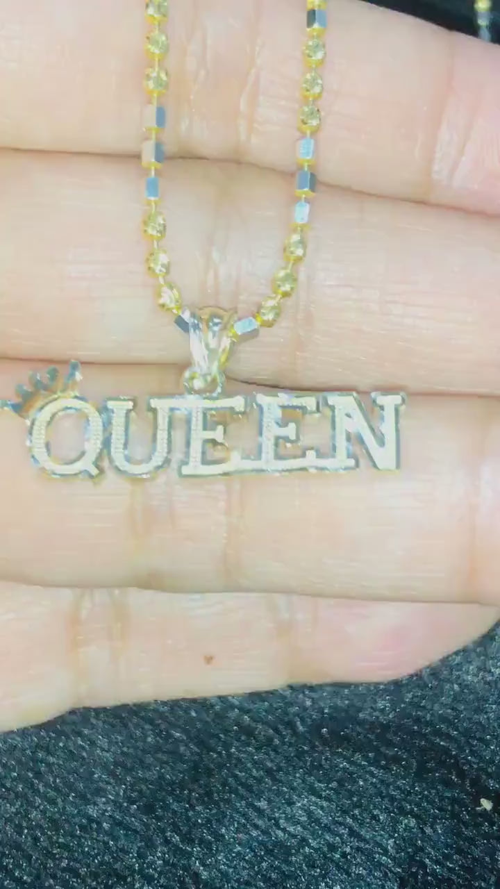 10k solid gold “Queen” pendant, gift for women, anniversary gift, gift for mom, birthday present, 100% real gold NOT plated Not fake. Sale!