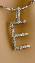 Reproducir el video en la vista de la galería, 10K Real Diamond White Gold Vermeil  E Letter Pendant Necklace | E Initial Diamond Charm | Name Pendant Necklace | E Letter 925 Stamped Gift
