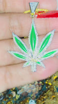 Load and play video in Gallery viewer, Real Diamond Marijuana Necklace, 10k white gold vermeil Marijuana Pendant, Cannabis Pendant, Ganja Weed Charm, Layering Jewelry,
