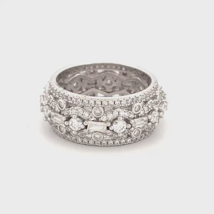3 Carat VVS Moissanite Infinity Band Ring – Rare Mesmerizing Unisex Design, GRA Certified, 14k White Gold Vermeil
