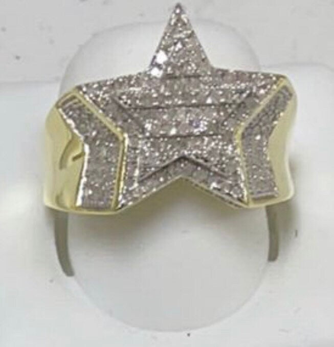 Real Diamond Gold Ring | Star Diamond Ring | Iced Out Star Ring | 10k Vermeil Star Shape Real Diamond Ring | Hip Hop Ring | Big Diamond Ring