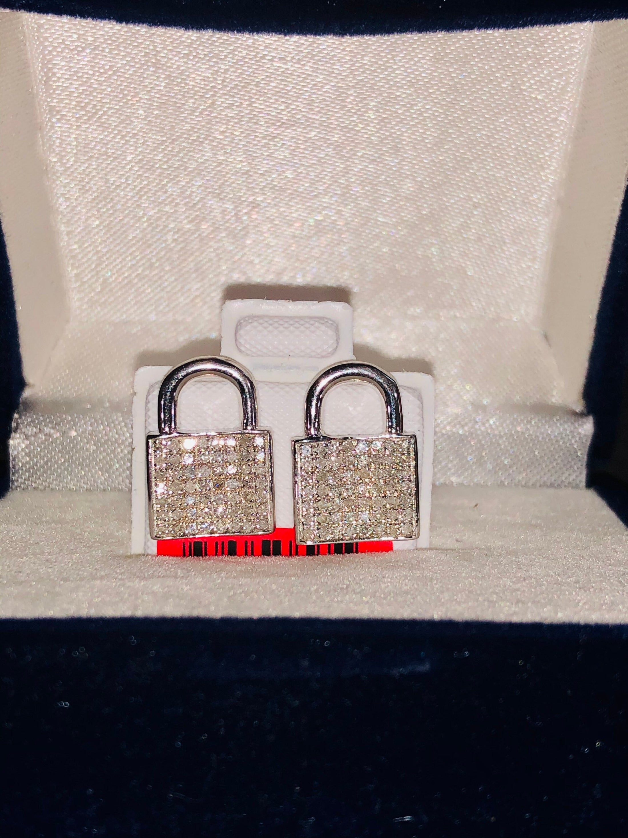 Men’s certified custom made Real Diamond lock earrings. Not fake not lab made not moissanite not CZ 100% natural real huge sale !