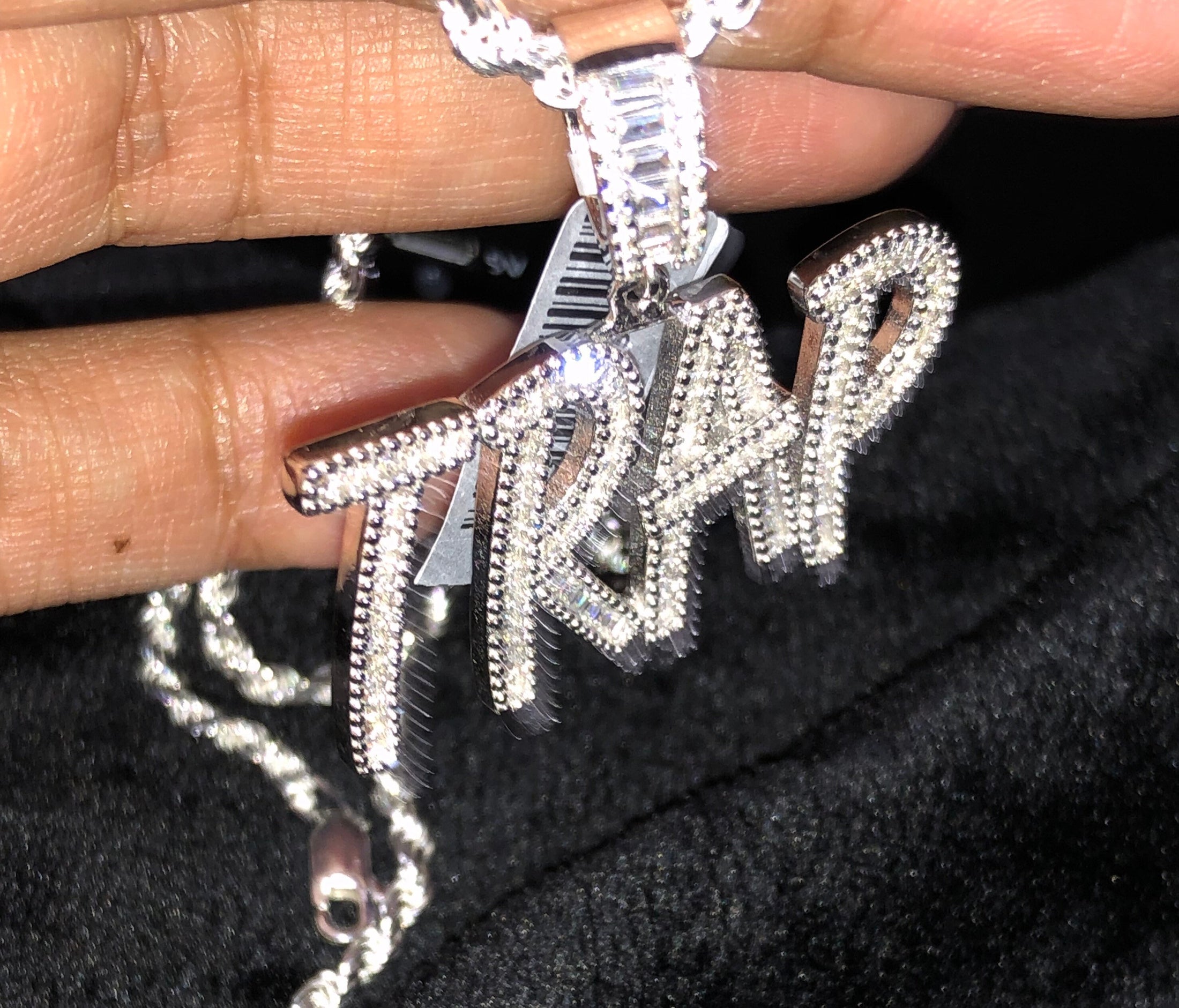 Trap Custom Made Silver pendant w diamond cut 18inch rope chain solid 925 stamped
