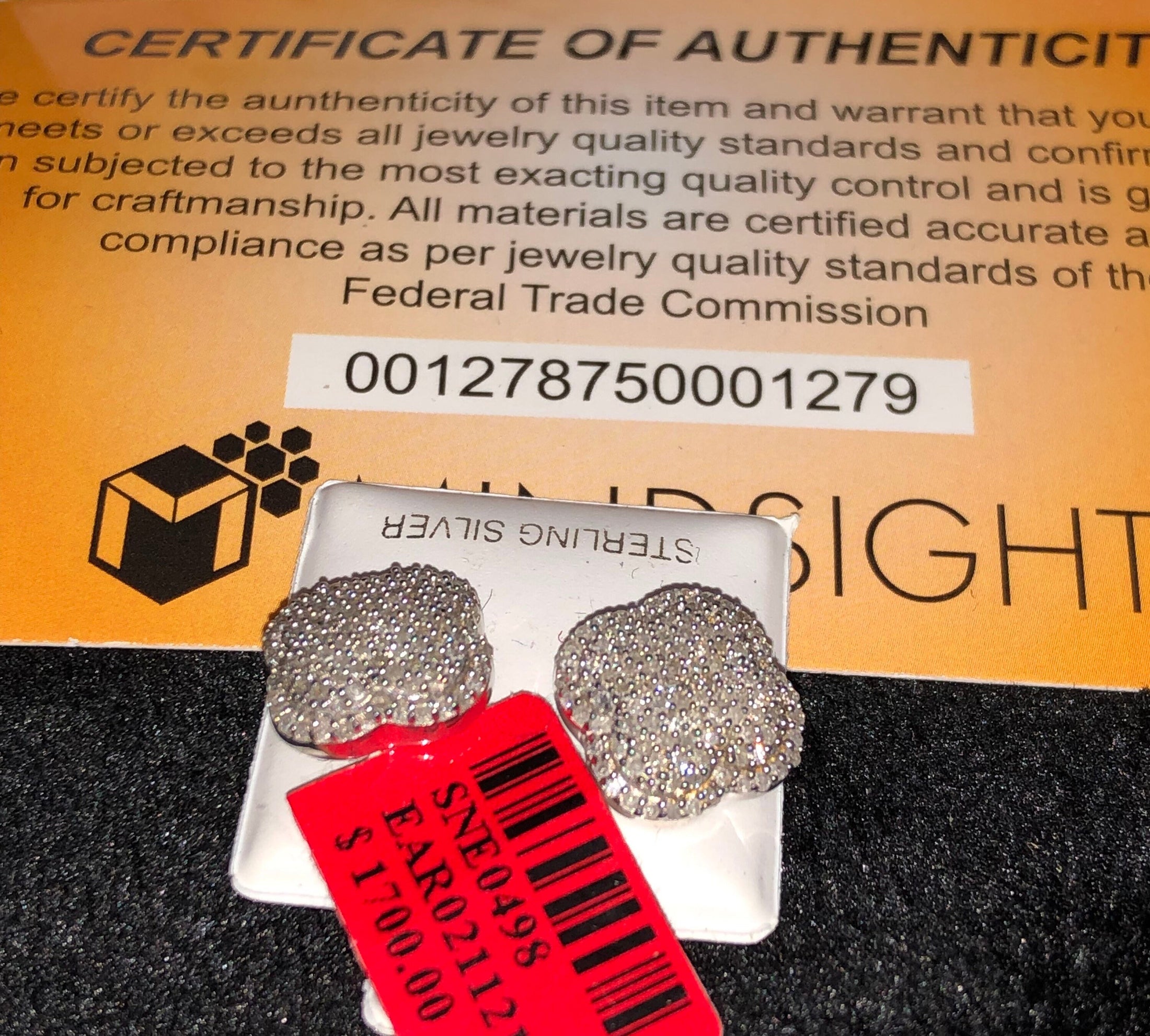 Certified Real Diamond Earrings, 14k White Gold Vermeil Genuine Diamond Custom Made Earrings, Only one made like it, Free Appraisal,