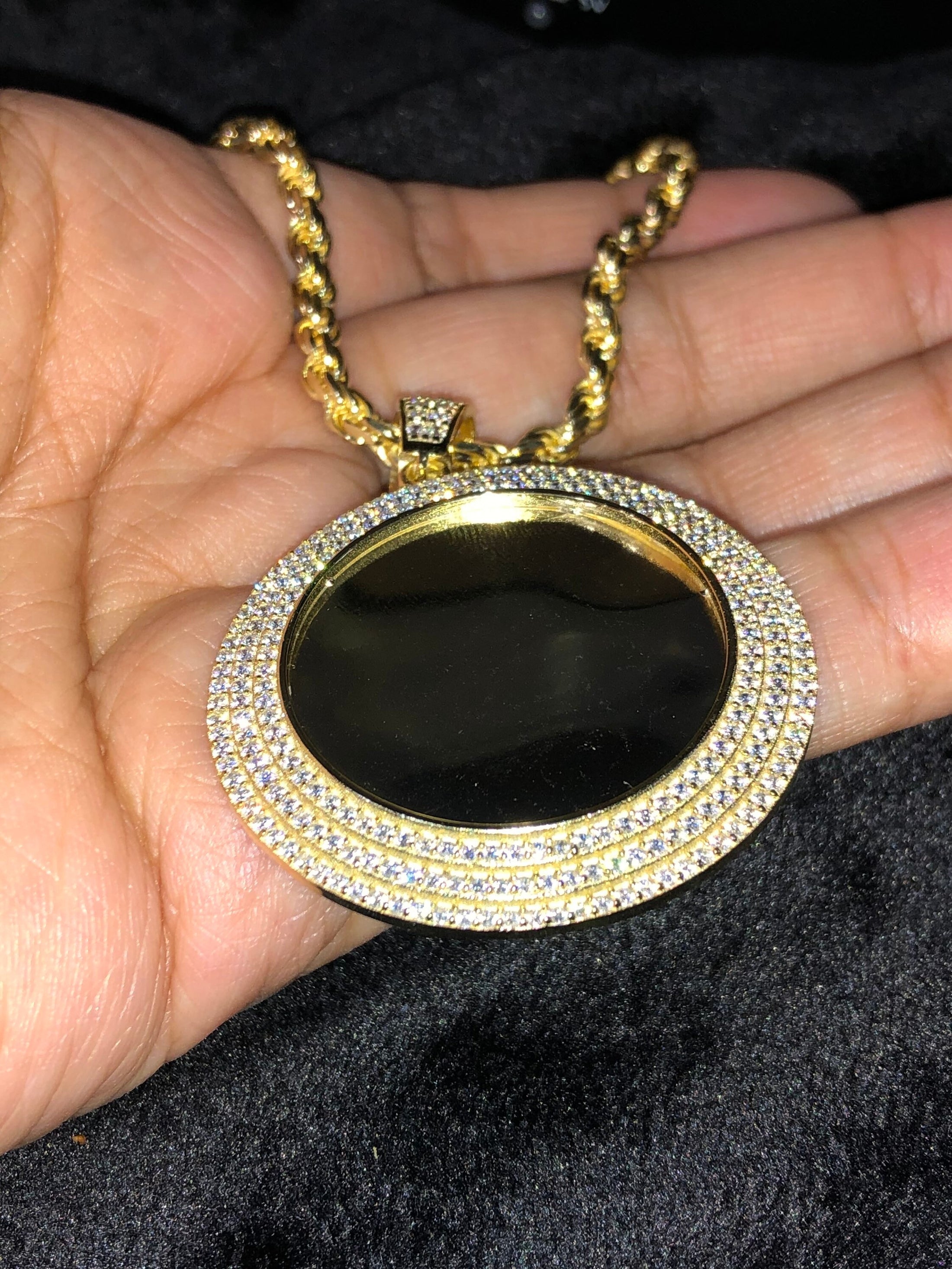 Medium custom memory pendant w/ diamond cut solid rope chain