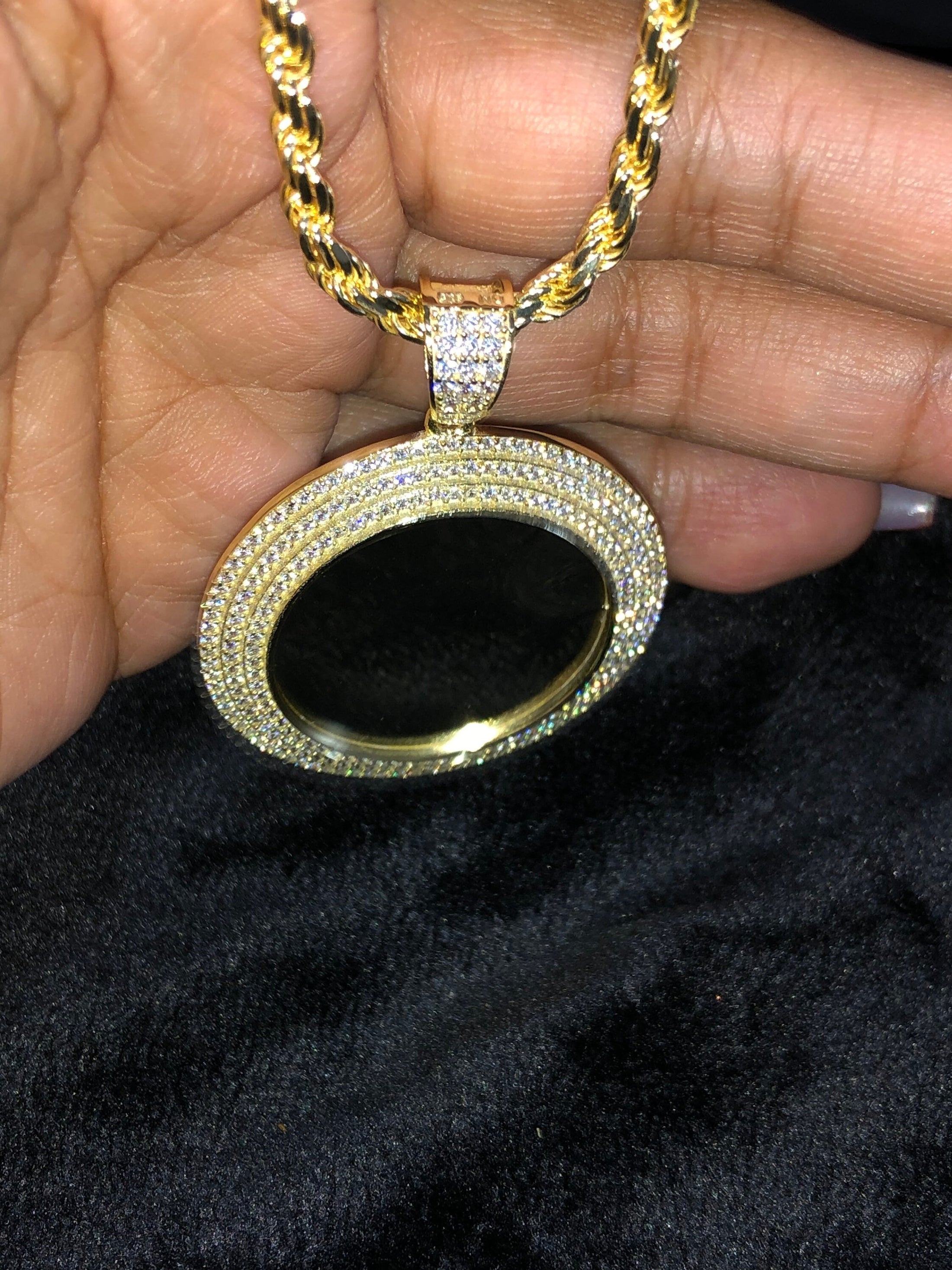 Medium custom memory pendant w/ diamond cut solid rope chain