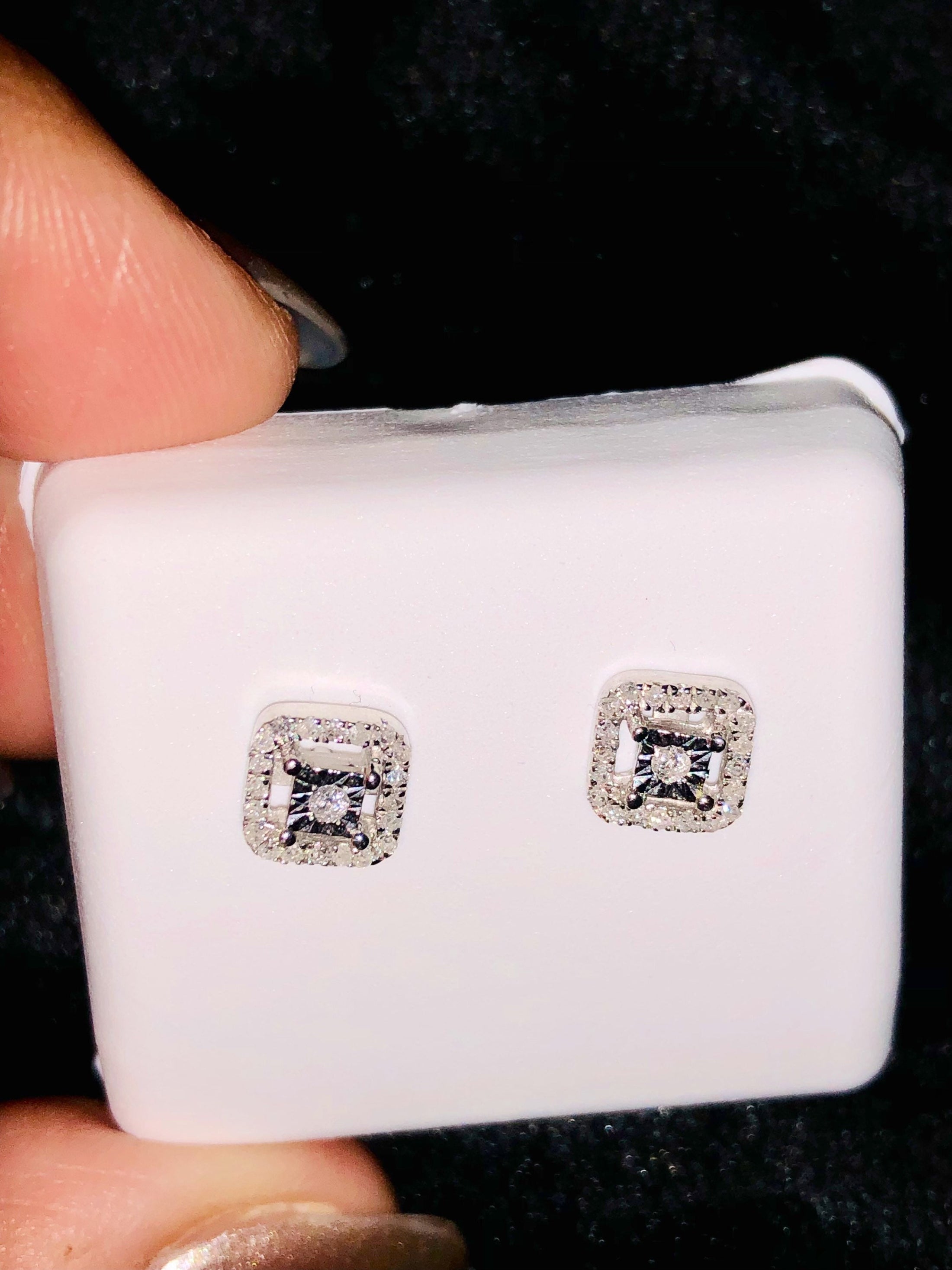 White gold Real Diamond earrings. Not CZ not moissanite comes w/ certificate of authenticity free gift packaging included best gift ever