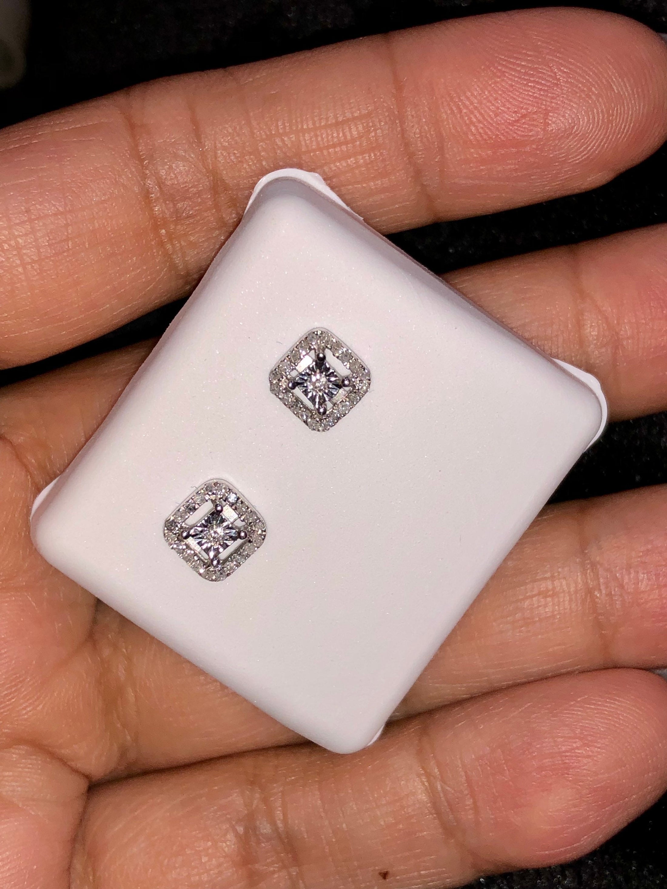 White gold Real Diamond earrings. Not CZ not moissanite comes w/ certificate of authenticity free gift packaging included best gift ever